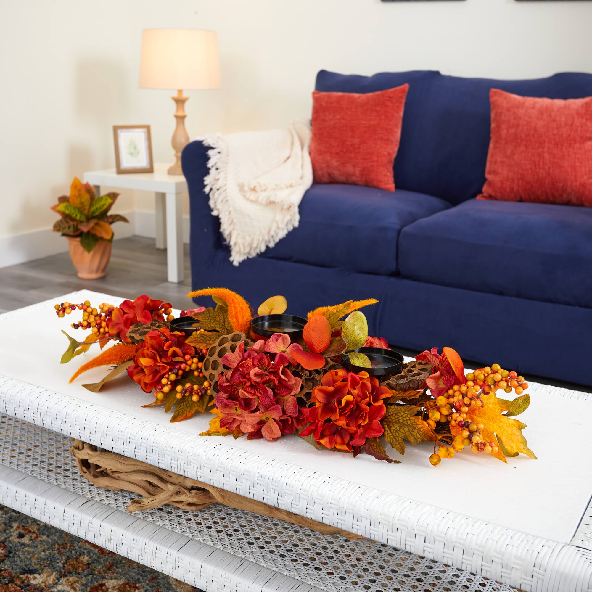 6" Fall Hydrangea, Lotus Seed & Berries Candelabrum