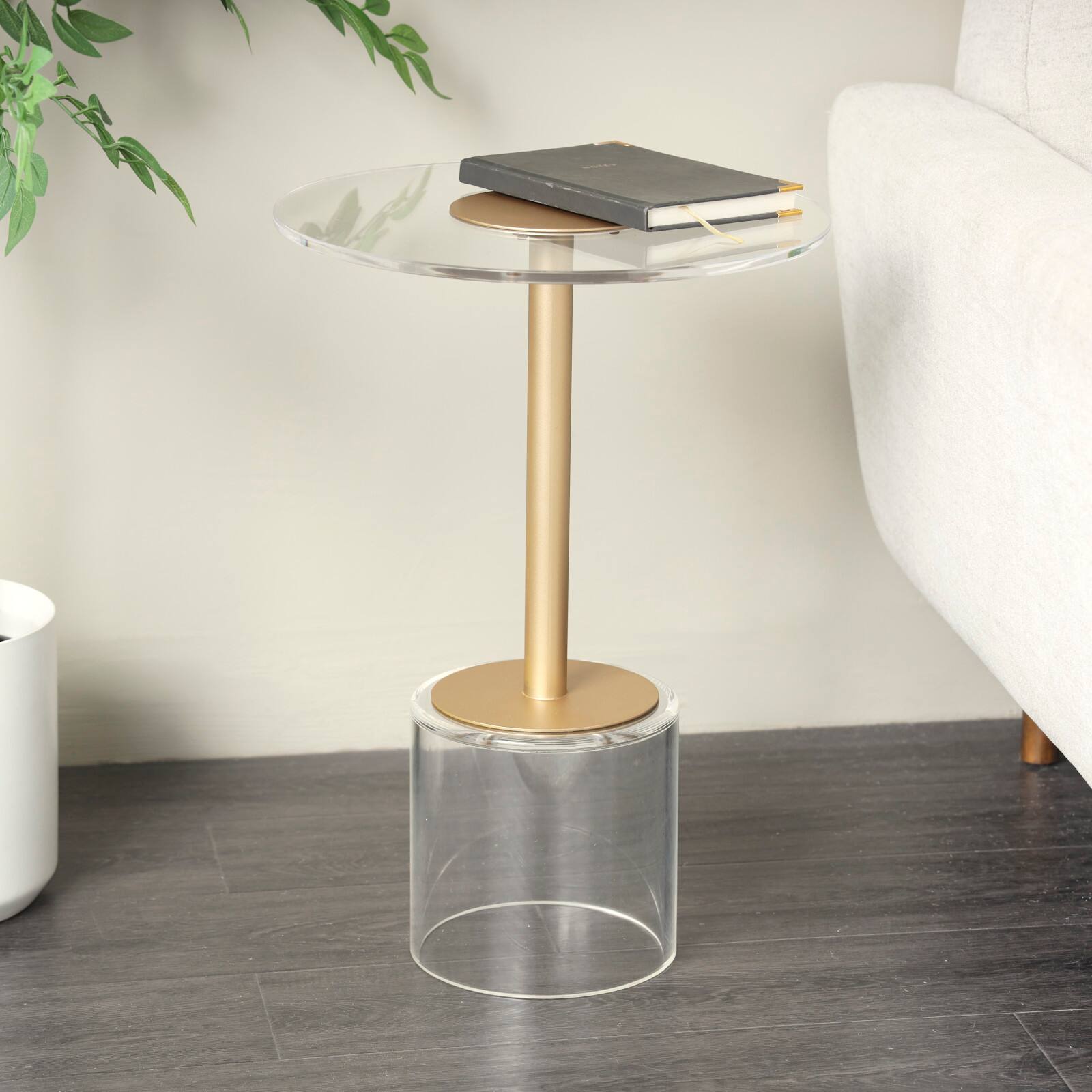23" Clear Acrylic Accent Table with Gold Stand