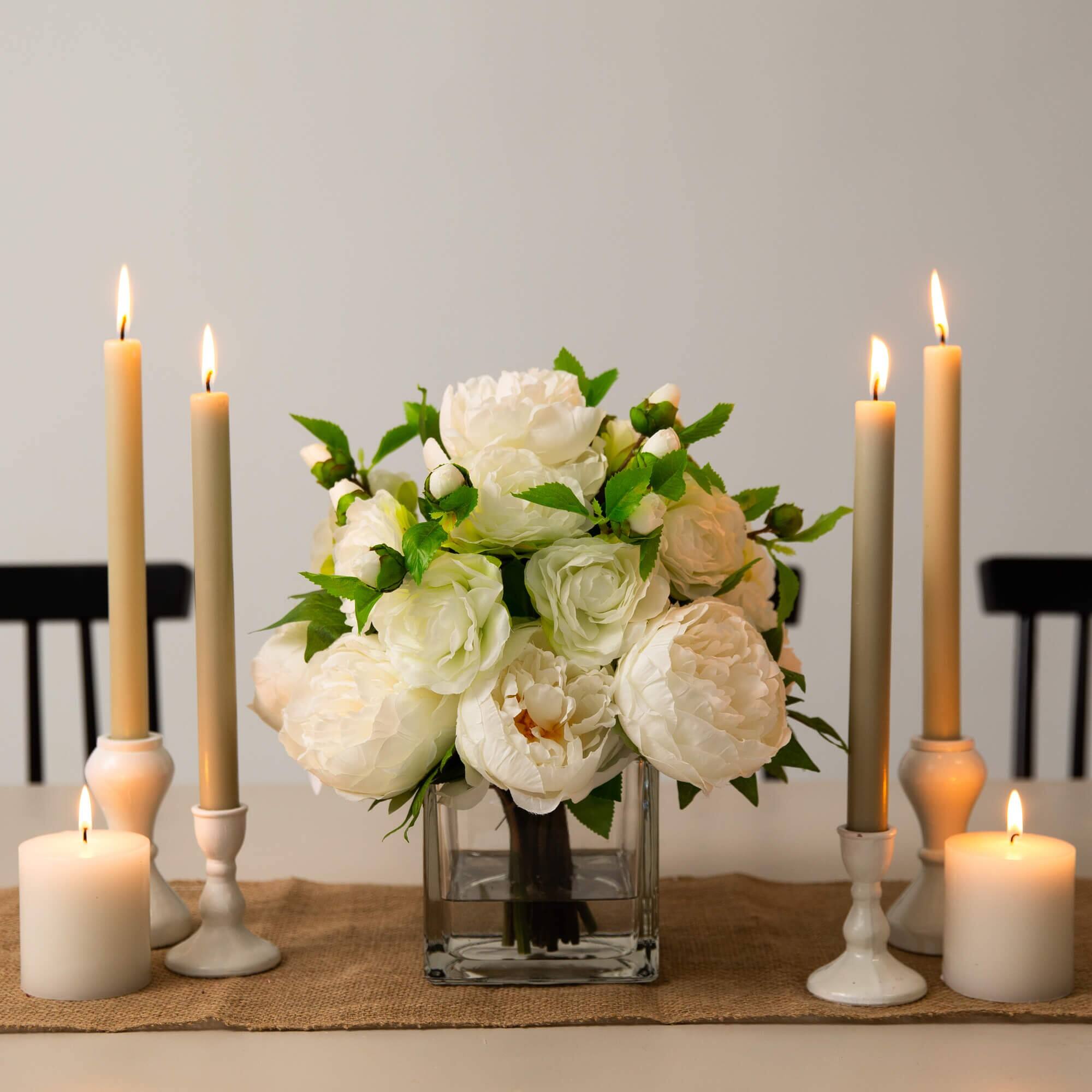 Wedding Collection 13in. Peony and Camellia Artificial Arrangement in Glass Vase