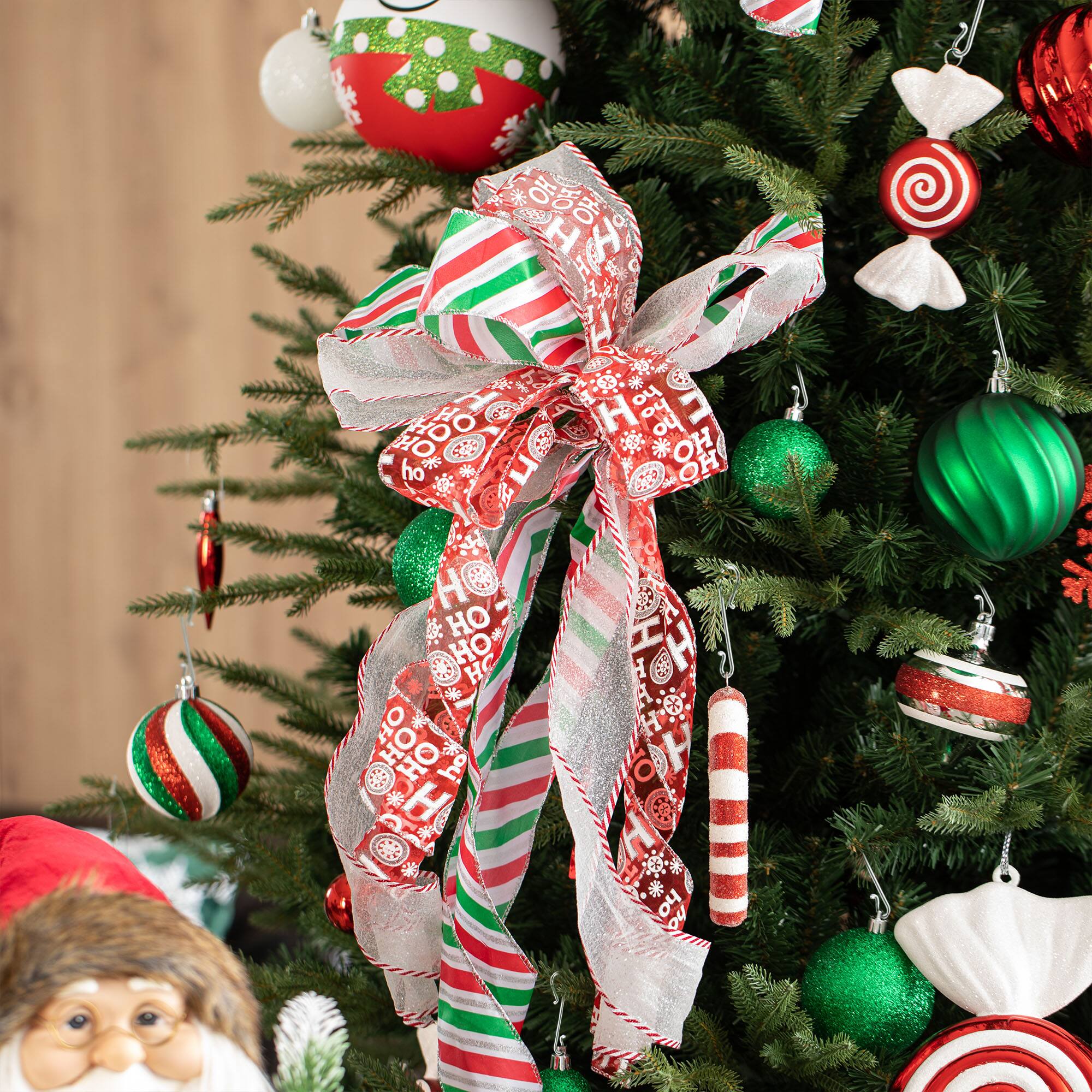 Glitzhome® 32" Whimsical Red & Green Ribbon Christmas Bows, 9ct.