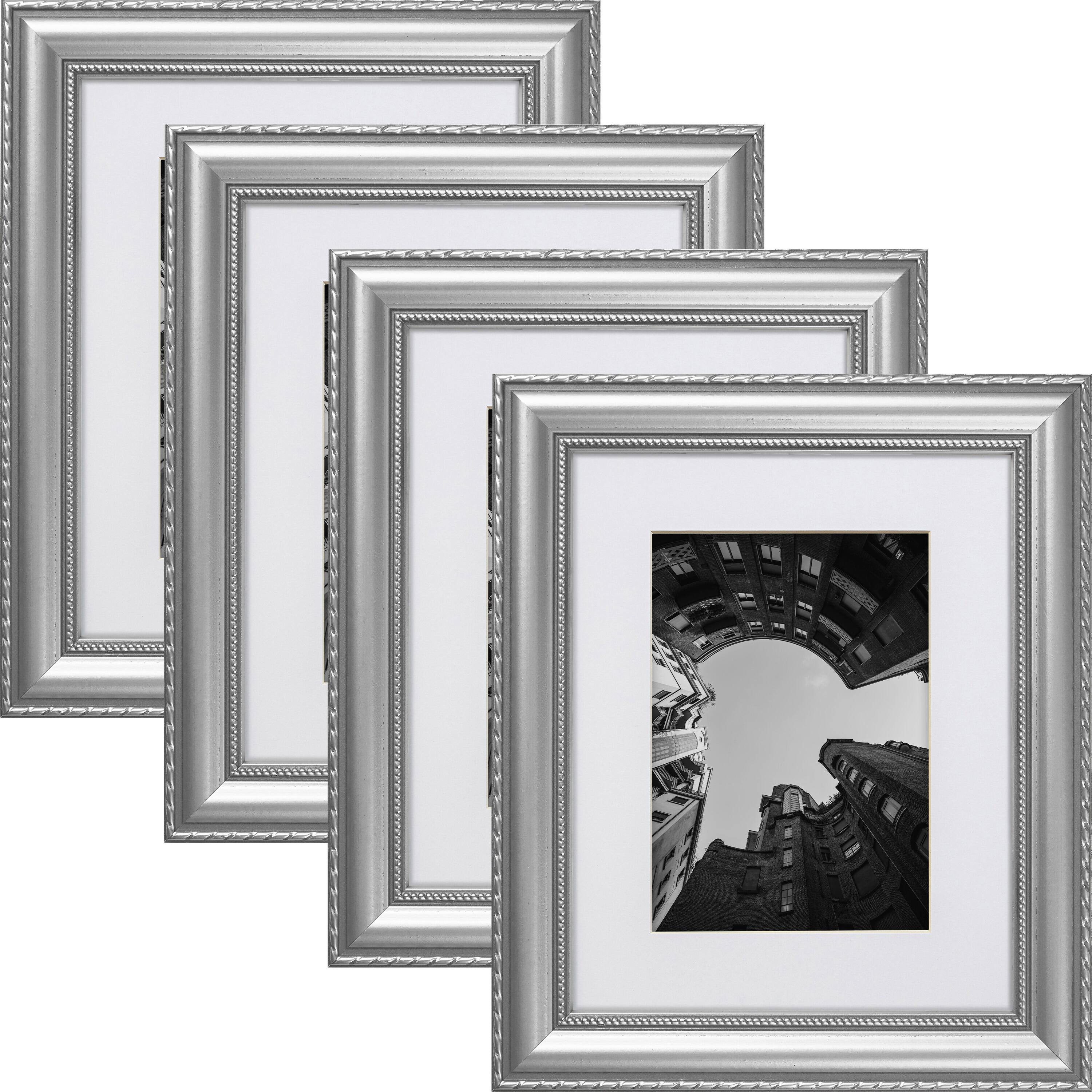 4 Pack Craig Frames Victoria Ornate Silver Picture Frame with Mat