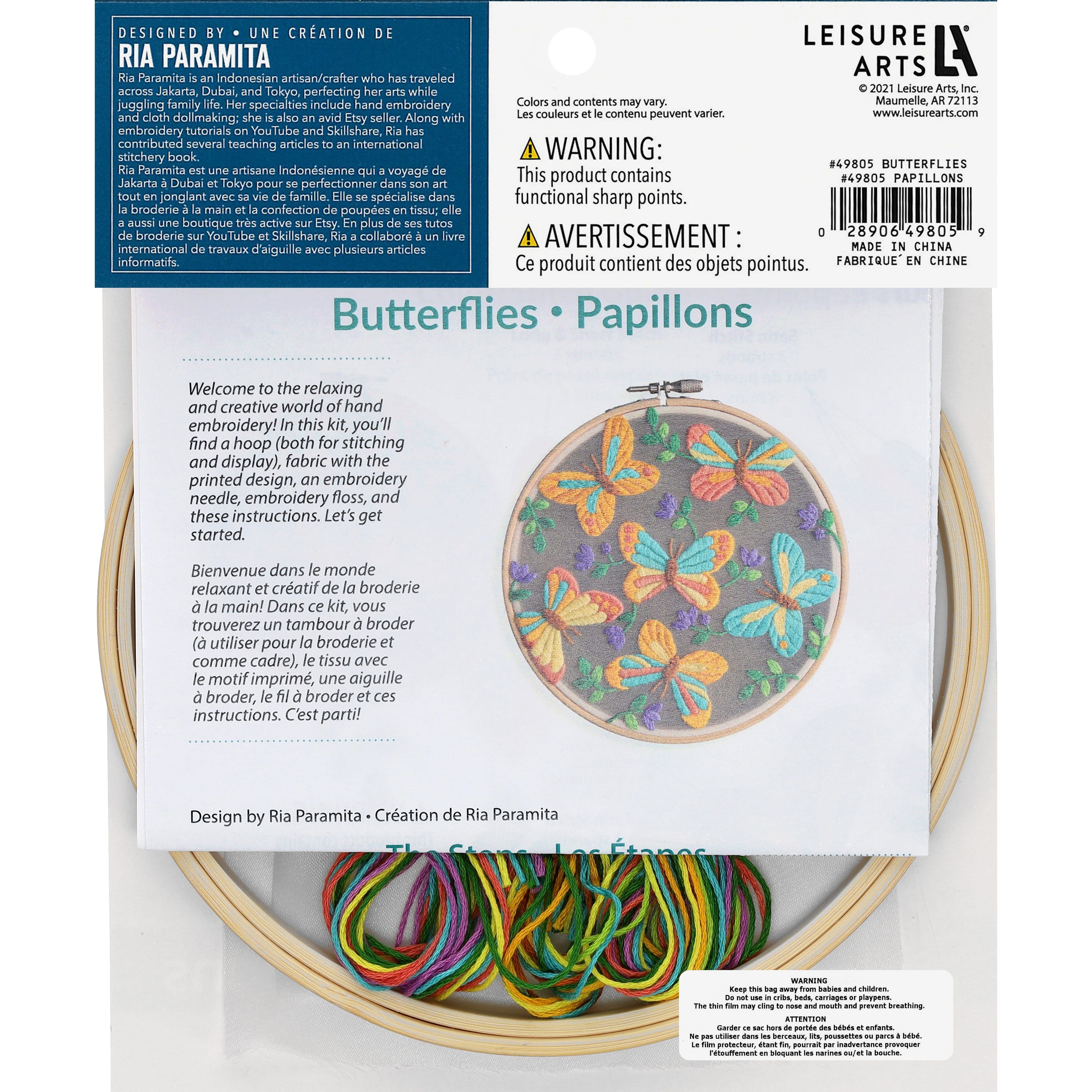 Leisure Arts Embroidery Kit 6 Butterfly - embroidery kit for