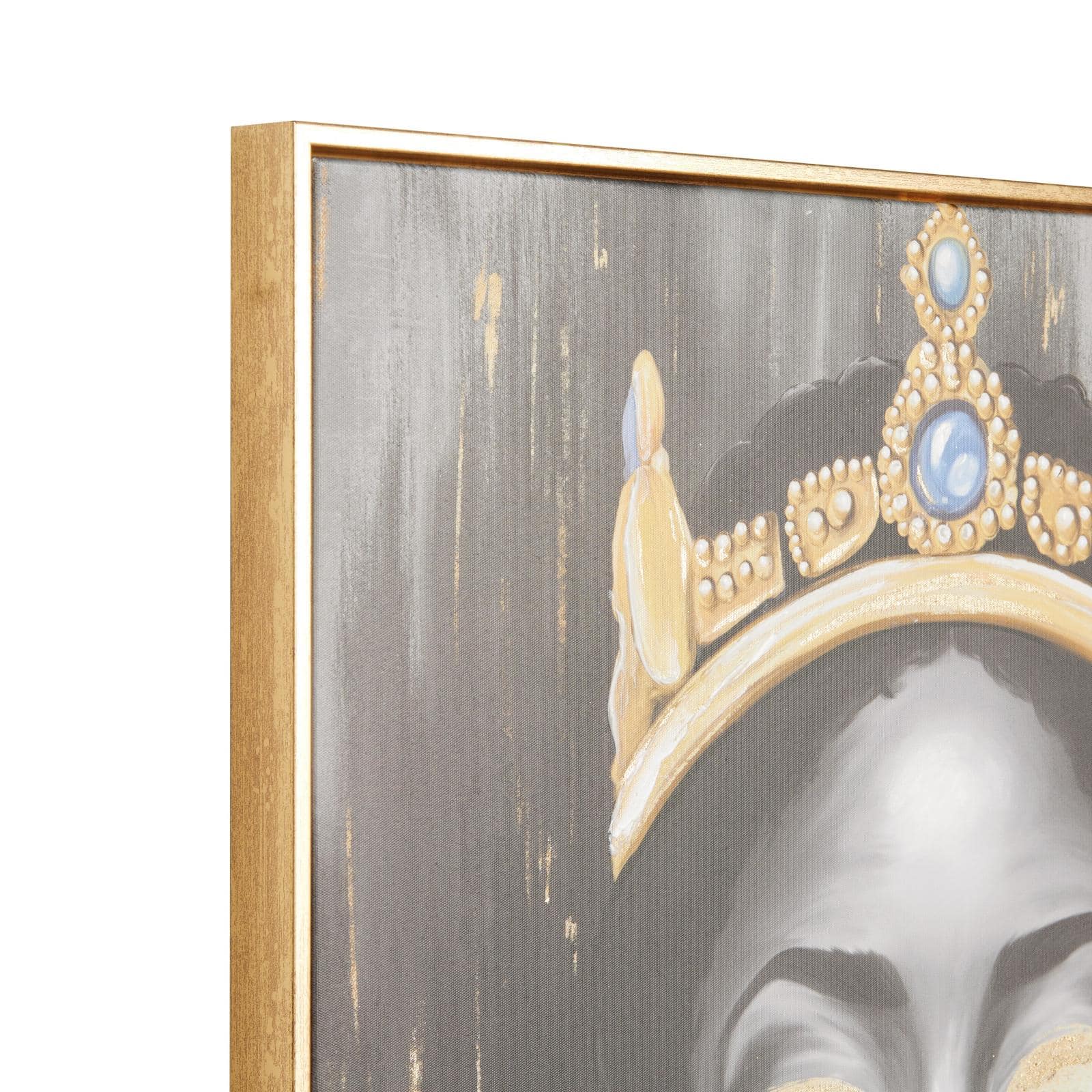 24" x 2" x 24" Black Canvas Woman Shaded Living Room Framed Wall Art with Blue Crown and Gold Foil Accents