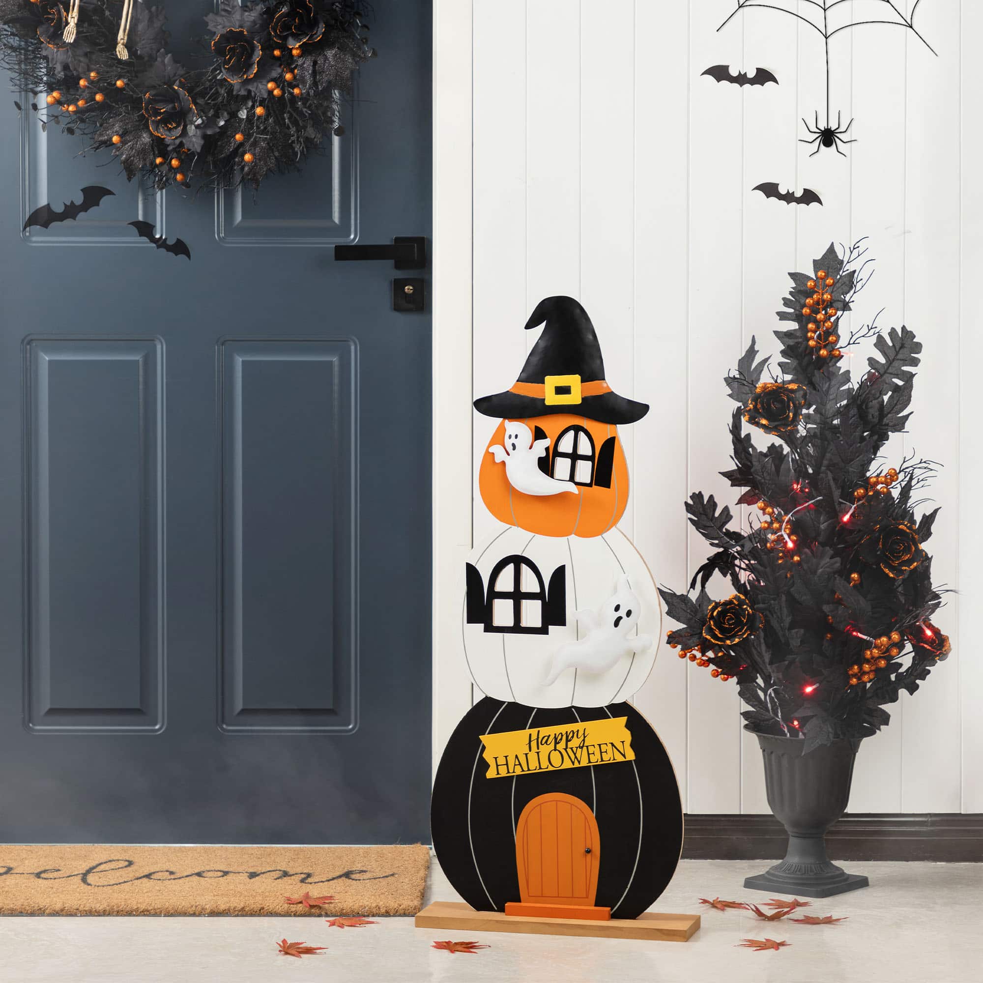 Glitzhome&#xAE; 35&#x22;H Halloween Wooden Pumpkin Haunted House Porch Decor