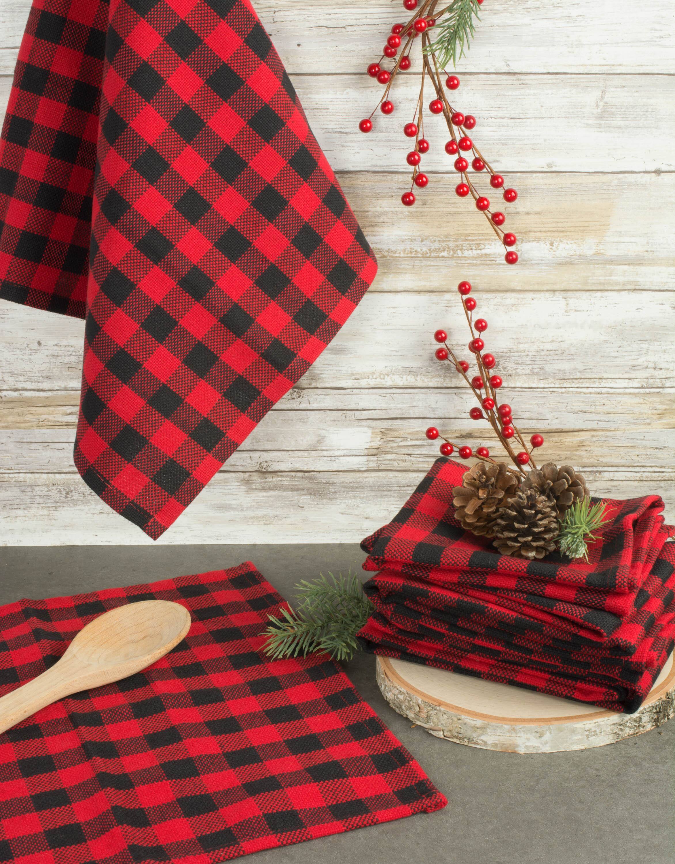 DII® Tango Red Logger Check Dishtowel & Dishcloth Set