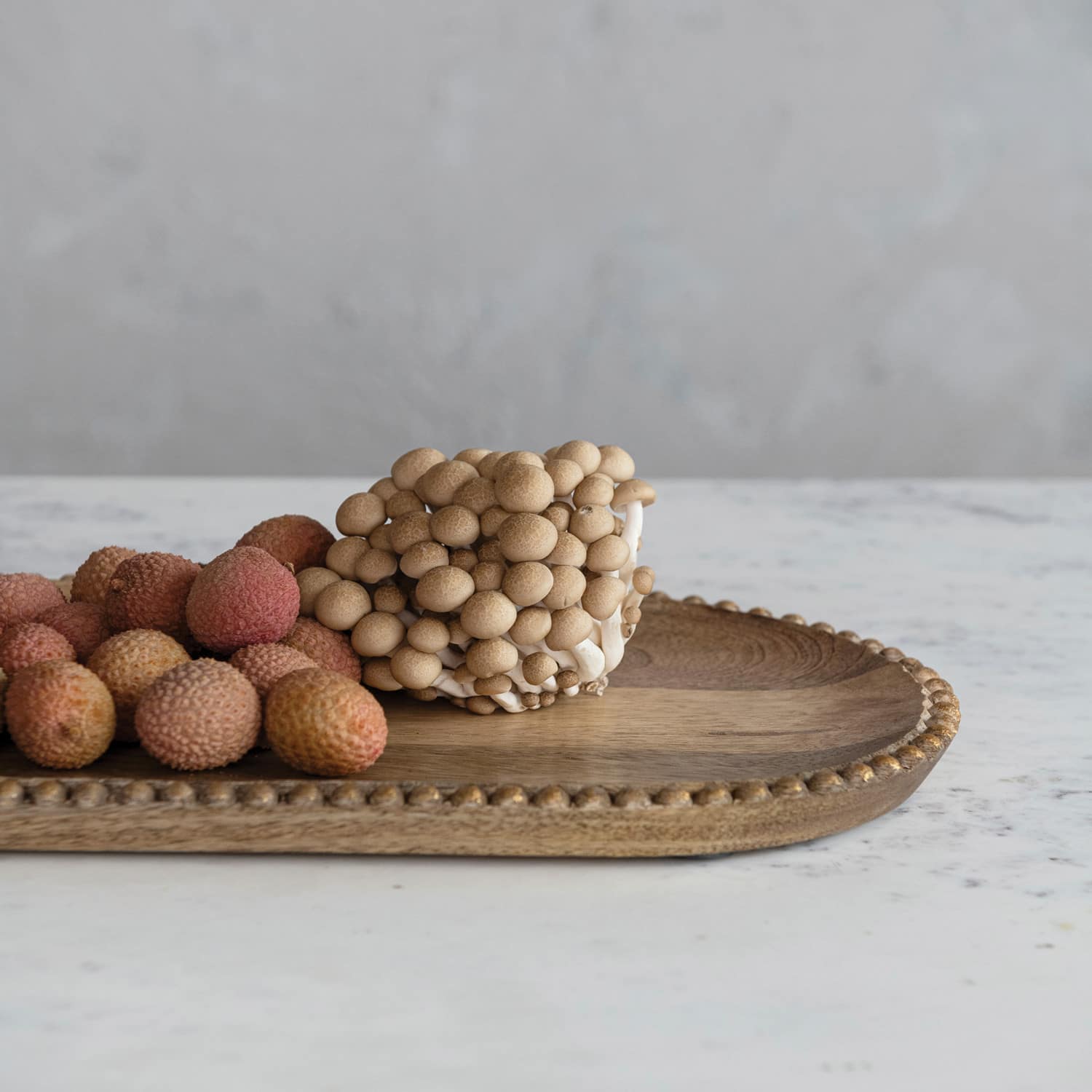 16&#x22; Hand-Carved Mango Wood Tray with Wood Beads