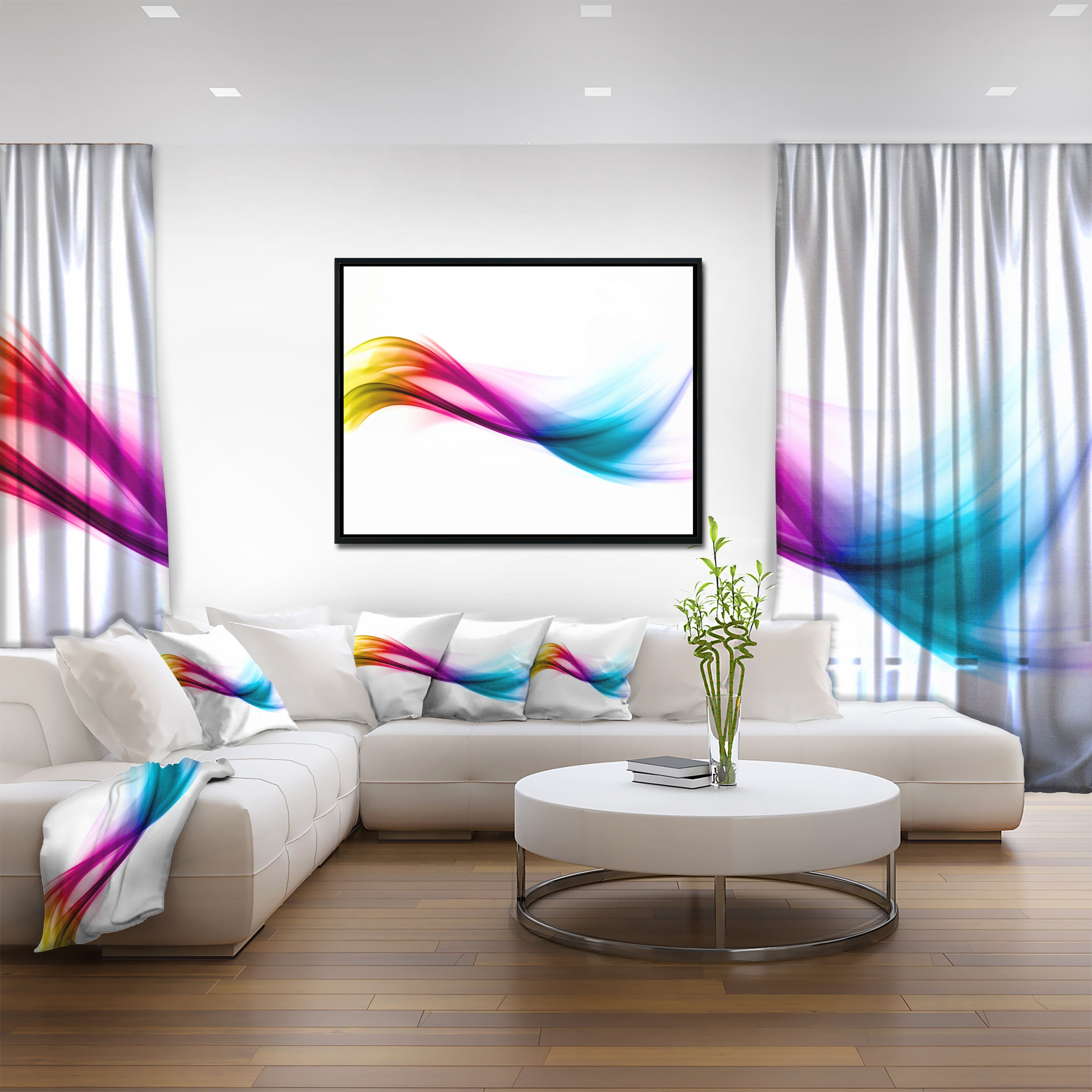 Designart - Rainbow Shade Waves - Abstract Canvas art print in Black Frame