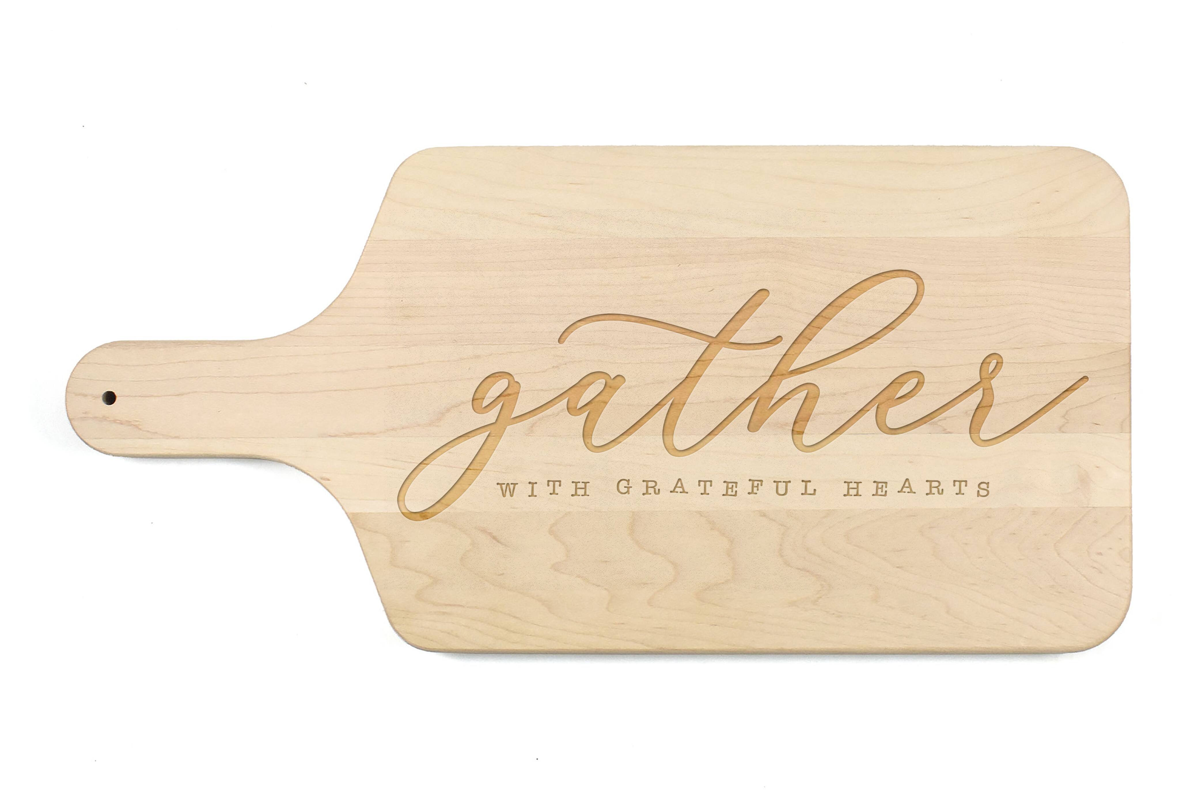 Grateful Hearts 17" x 8" Maple Paddle Cutting Board