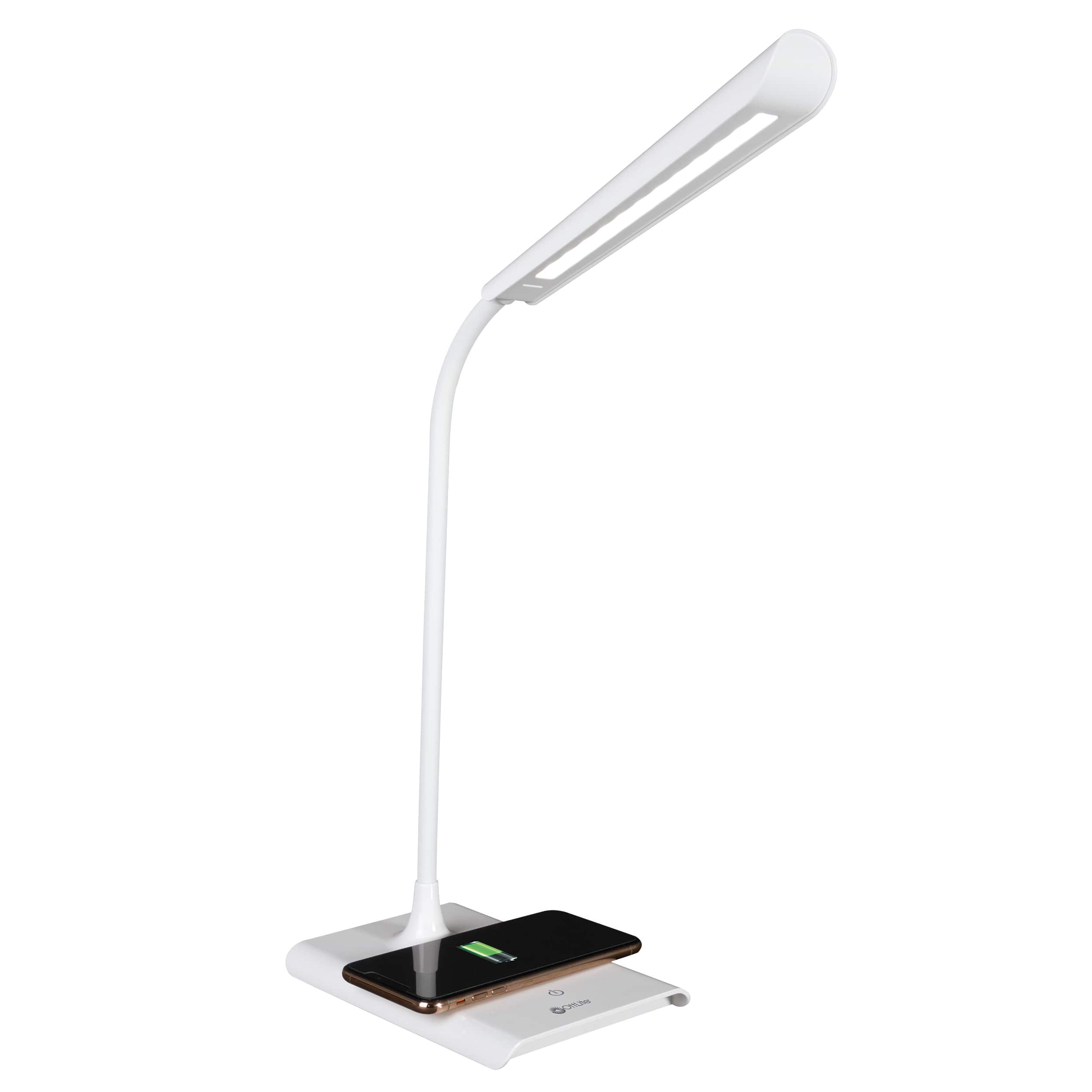 OttLite Wellness Series 21" White Power Up LED Desk Lamp with Wireless Charging