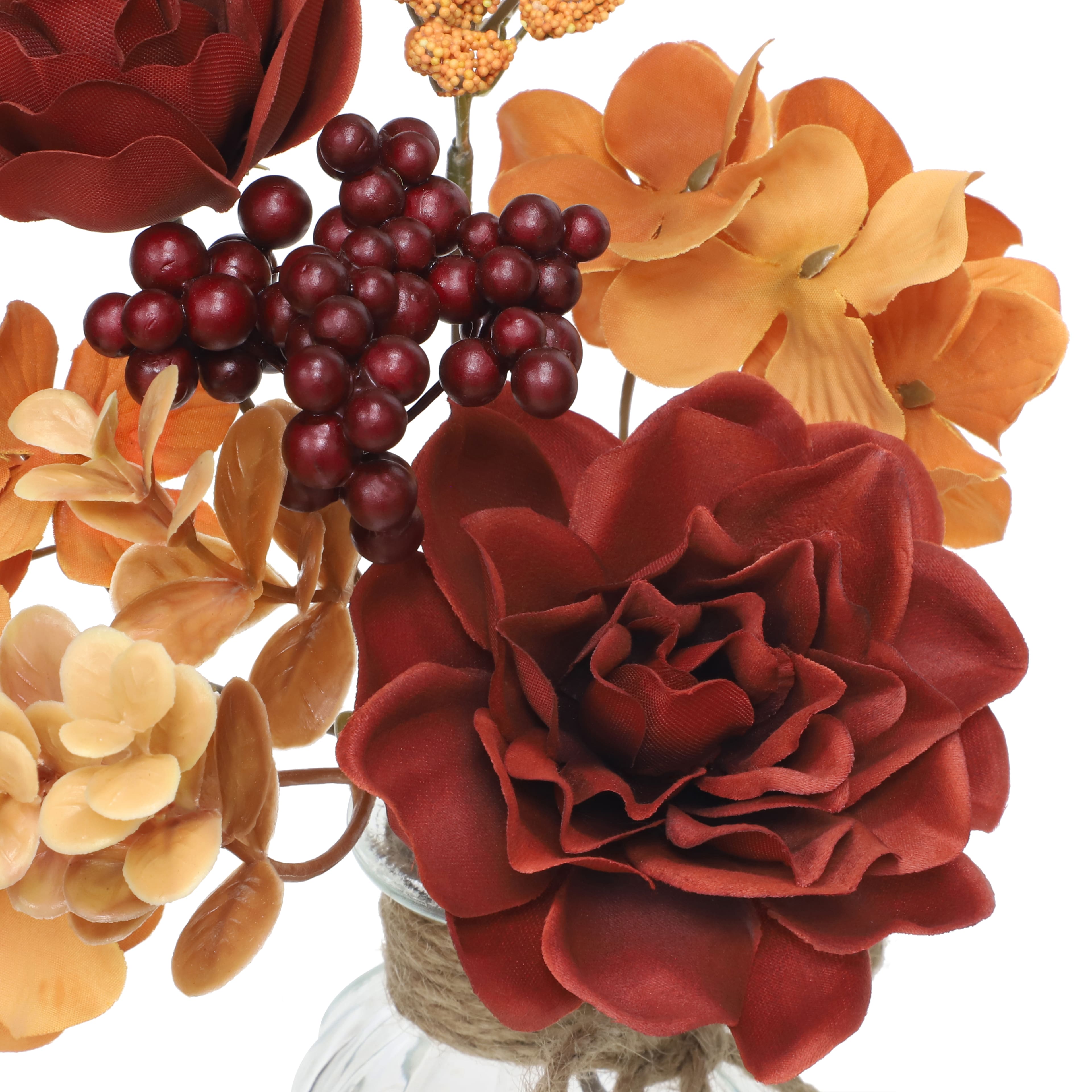 11&#x22; Brown &#x26; Orange Dahlia &#x26; Hydrangea in Glass Container by Ashland&#xAE;