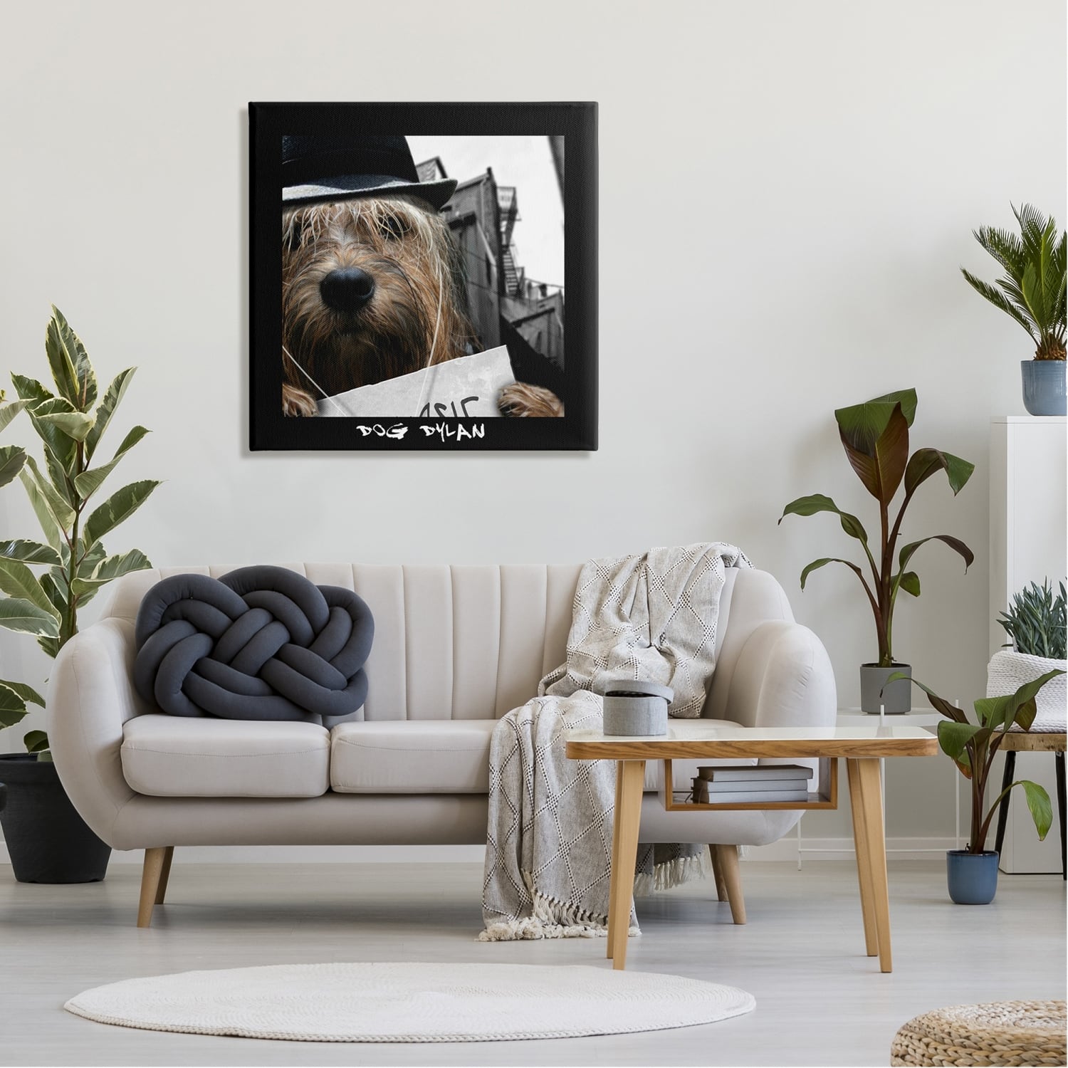 Stupell Industries Dog Dylan Funny Musician Wearing Hat Cityscape Canvas Wall Art