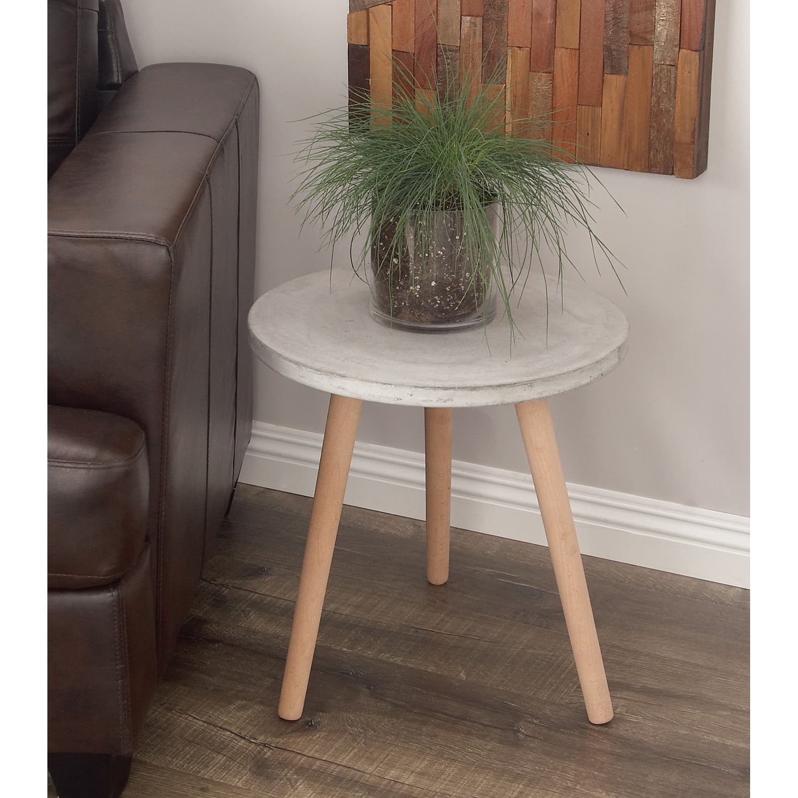 Gray Fiber Clay & Beech Wood Contemporary Accent Table