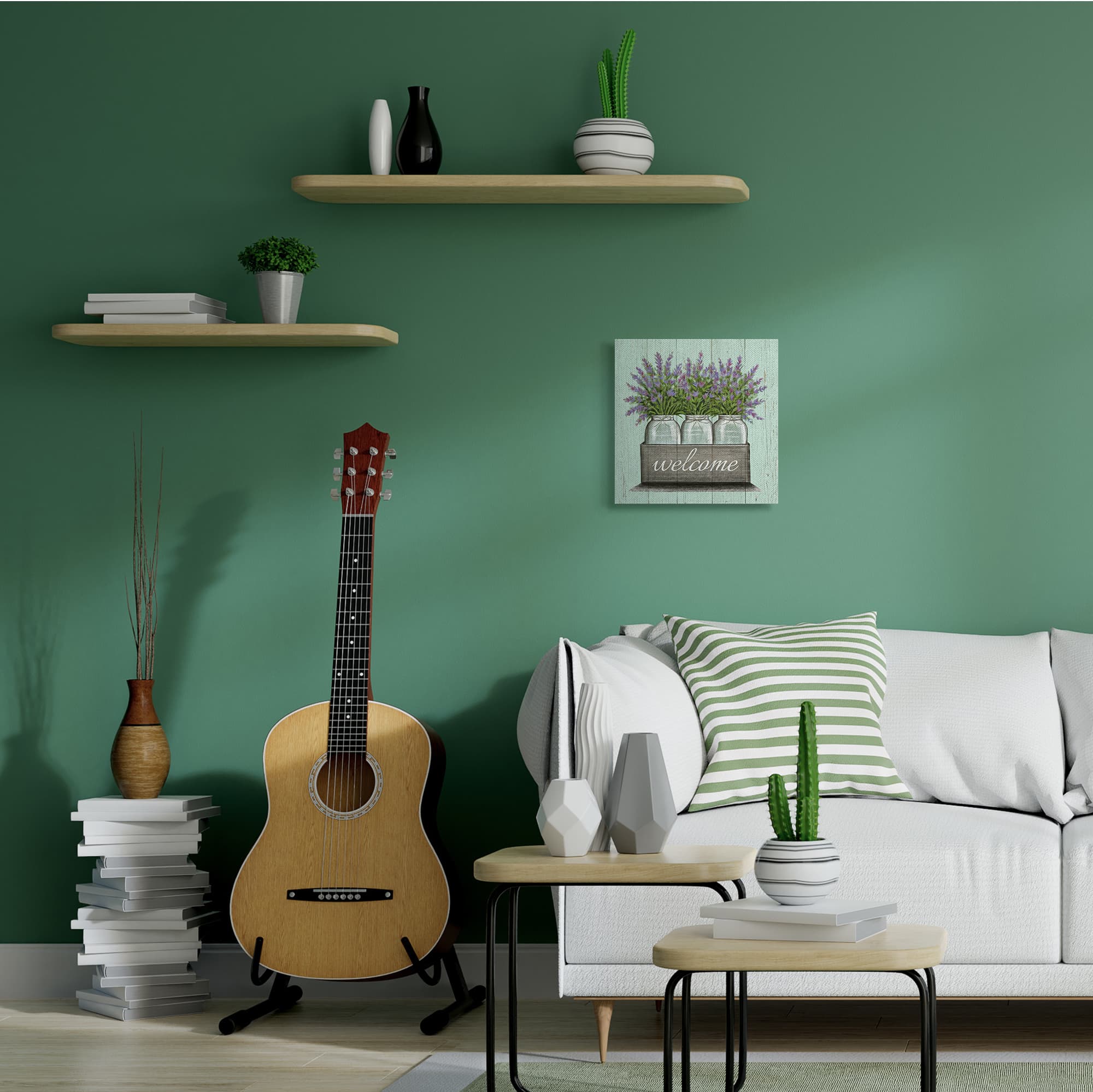 Stupell Industries Purple Lavender Florals in Jars Welcome Sentiments Canvas Wall Art