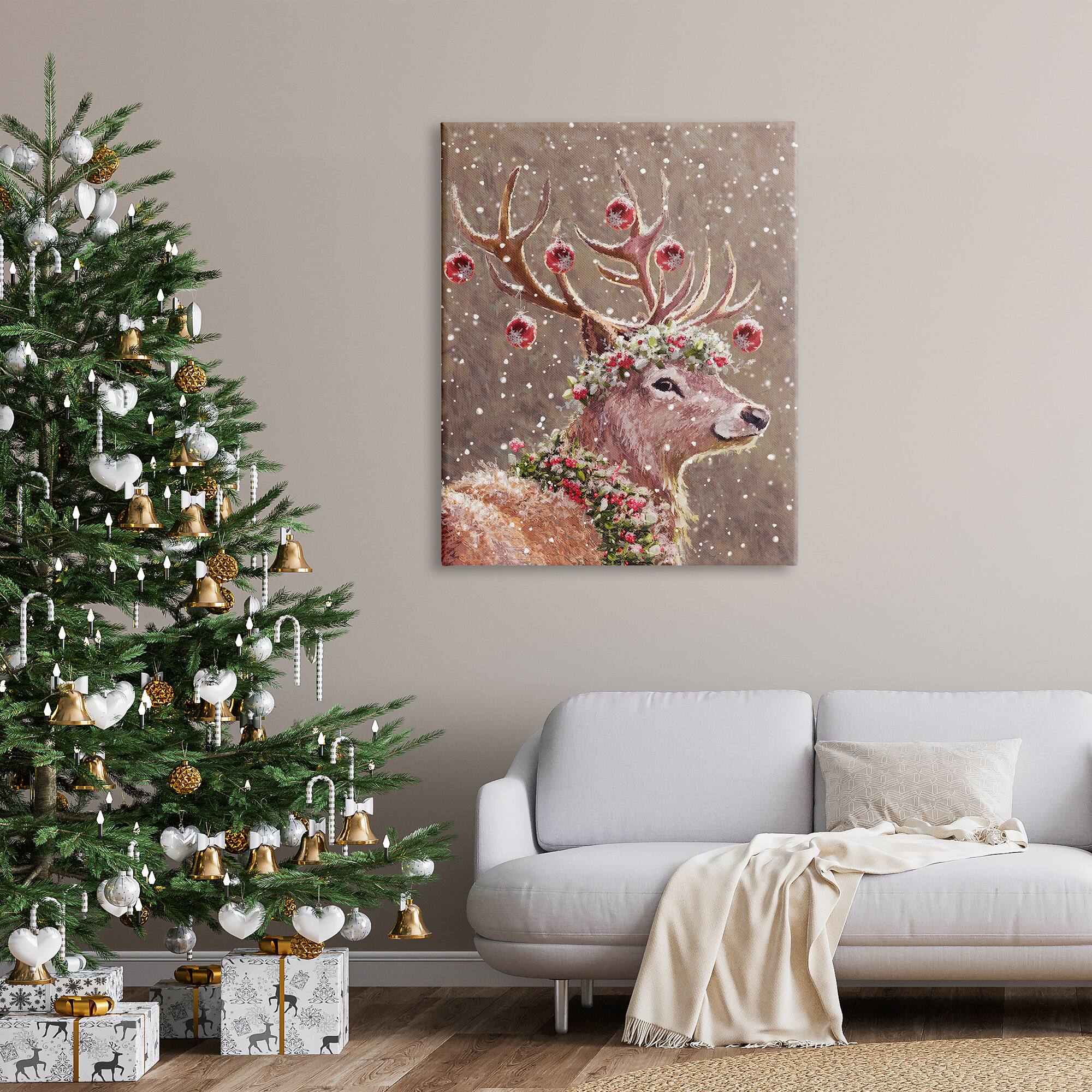 Stupell Industries Deer Antler Holiday Ornaments Canvas Wall Art