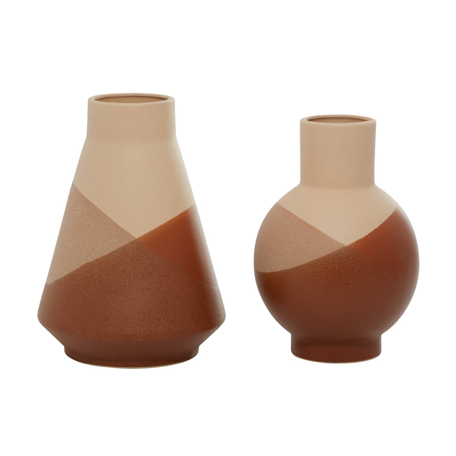 Set of 2 Tan Ceramic Modern Vase 12", 11"