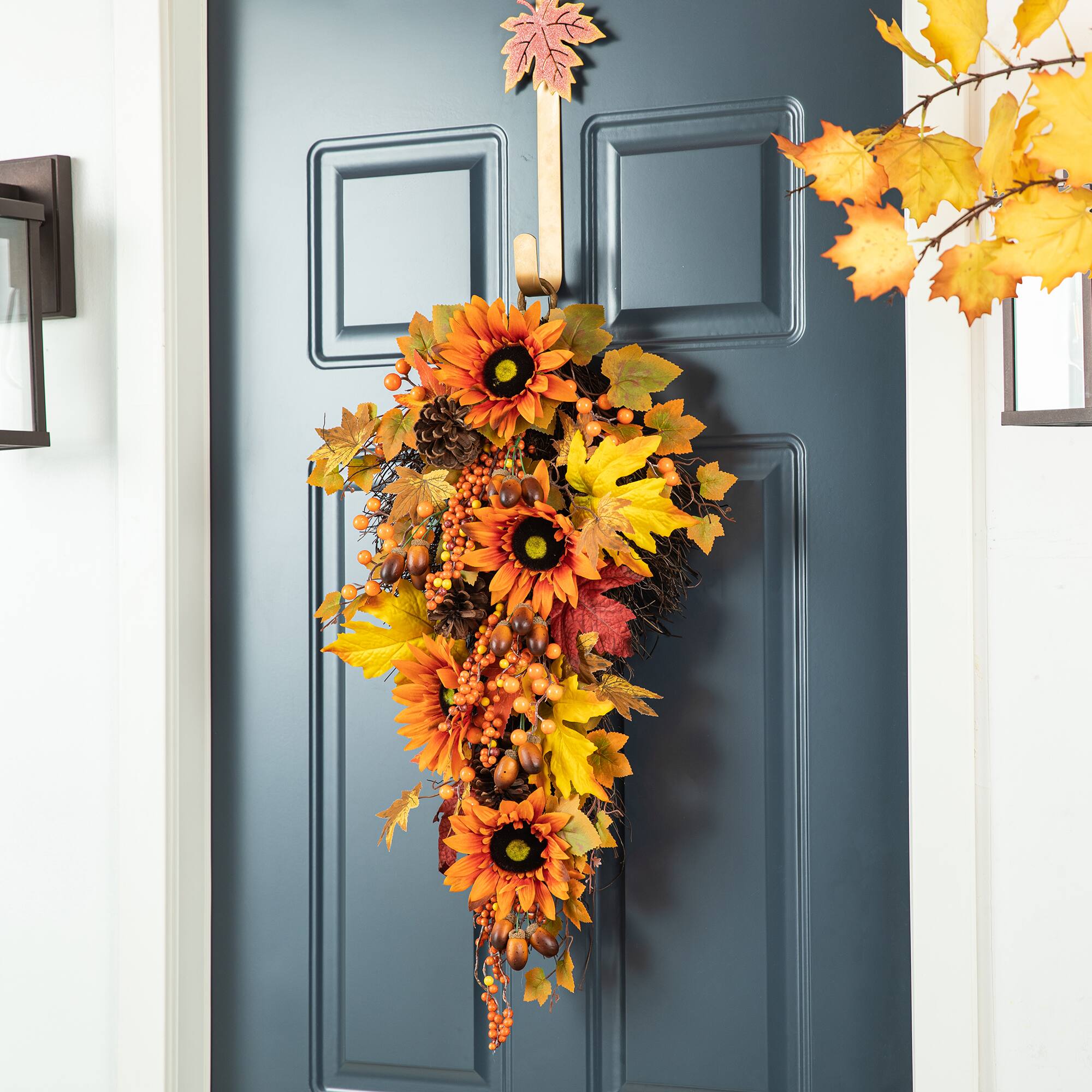 Glitzhome&#xAE; 27&#x22; Fall Sunflower, Maple Leaf &#x26; Berry Swag