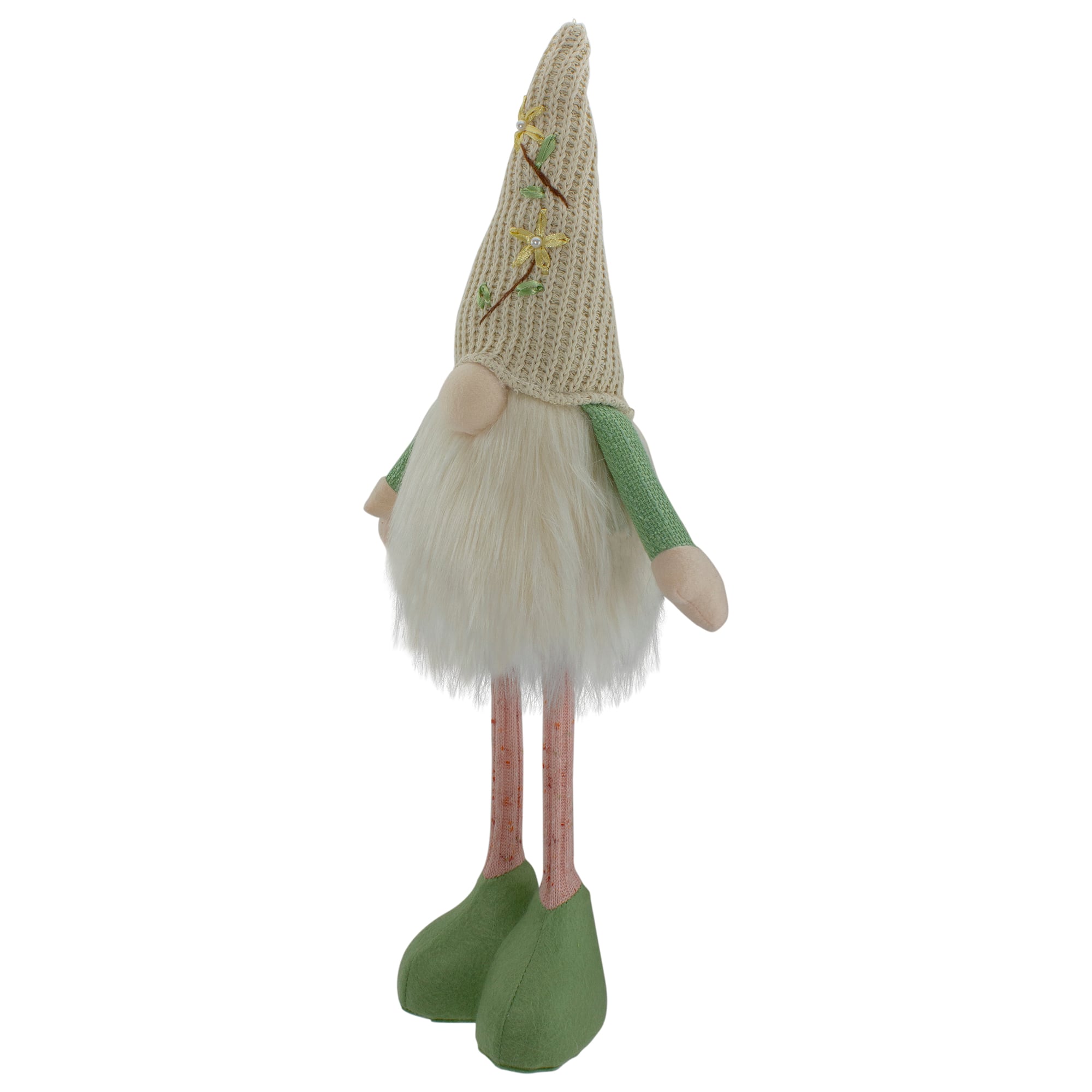 22&#x22; Lighted Green &#x26; Cream Standing Gnome with Knitted Hat Figure