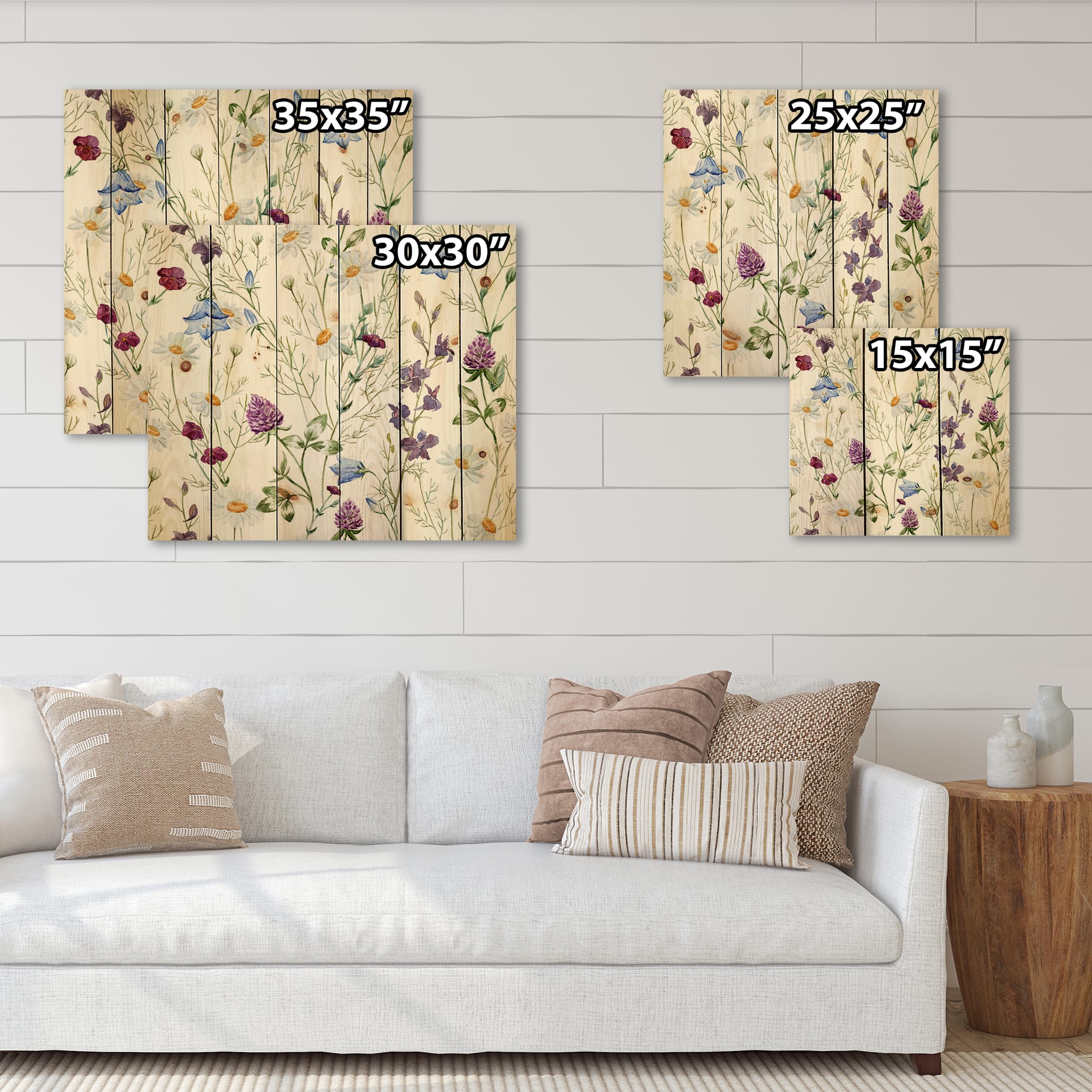 Designart - Wildflowers Chamomile and Clover Bell I - Traditional Print on Natural Pine Wood