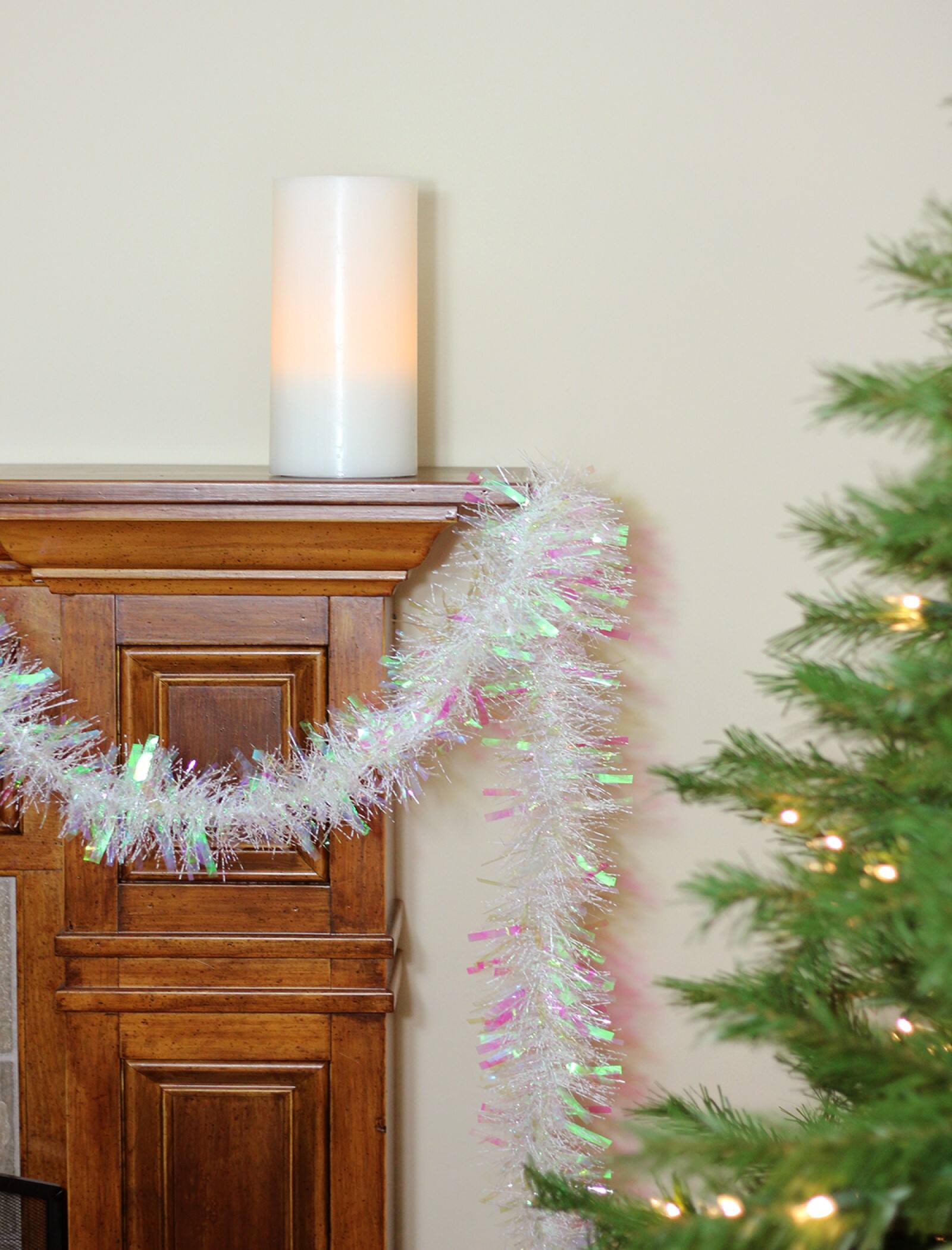 50ft. Iridescent White Plush Tinsel Christmas Garland