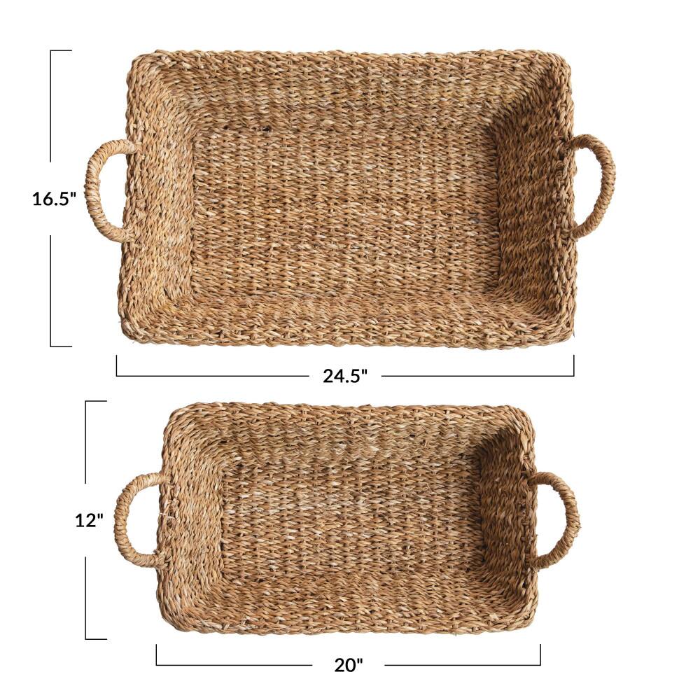 Hello Honey® Natural Decorative Handwoven Seagrass Double Walled Trays with Handles Set