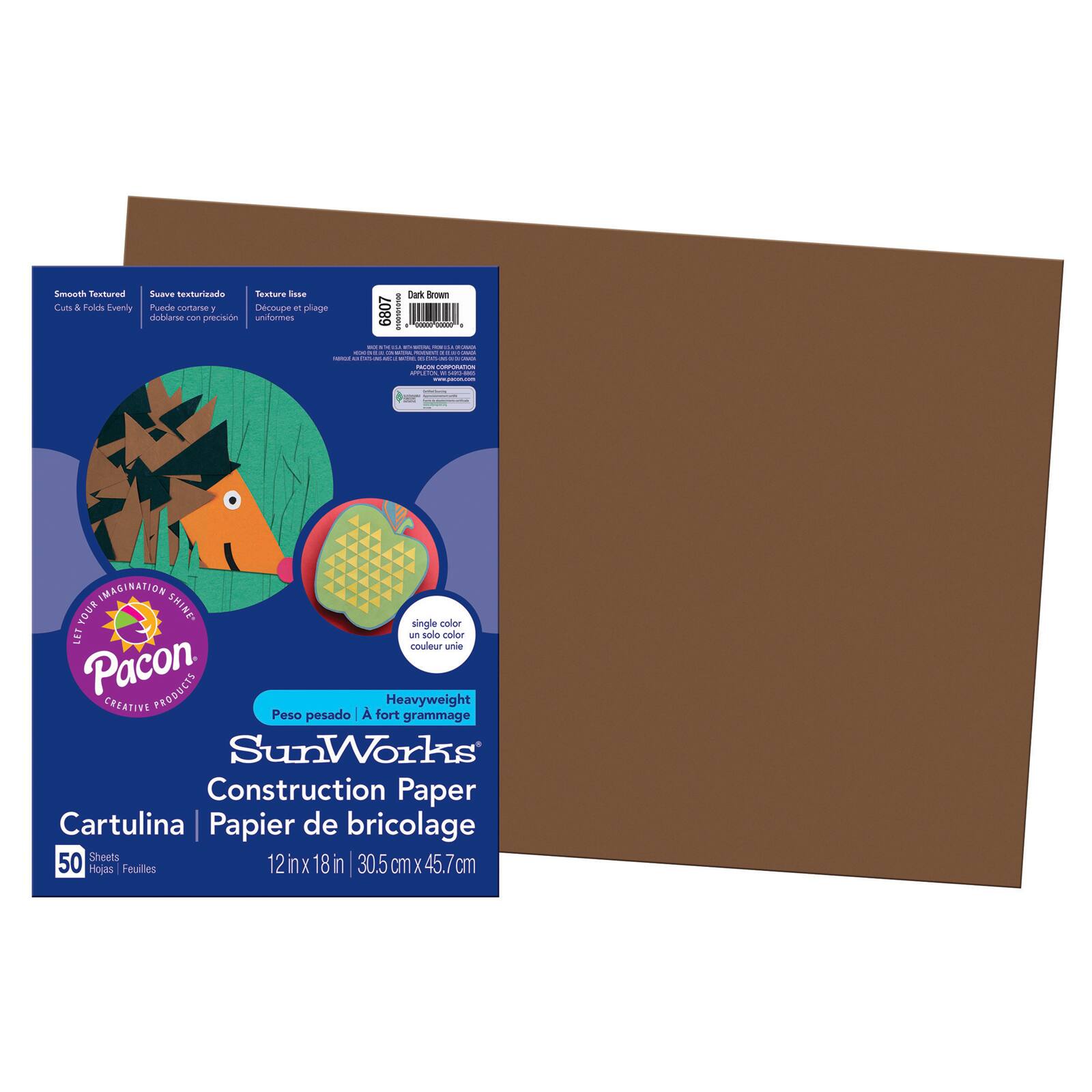 SunWorks® 12" x 18" Dark Brown Construction Paper, 5 Packs of 50 Sheets