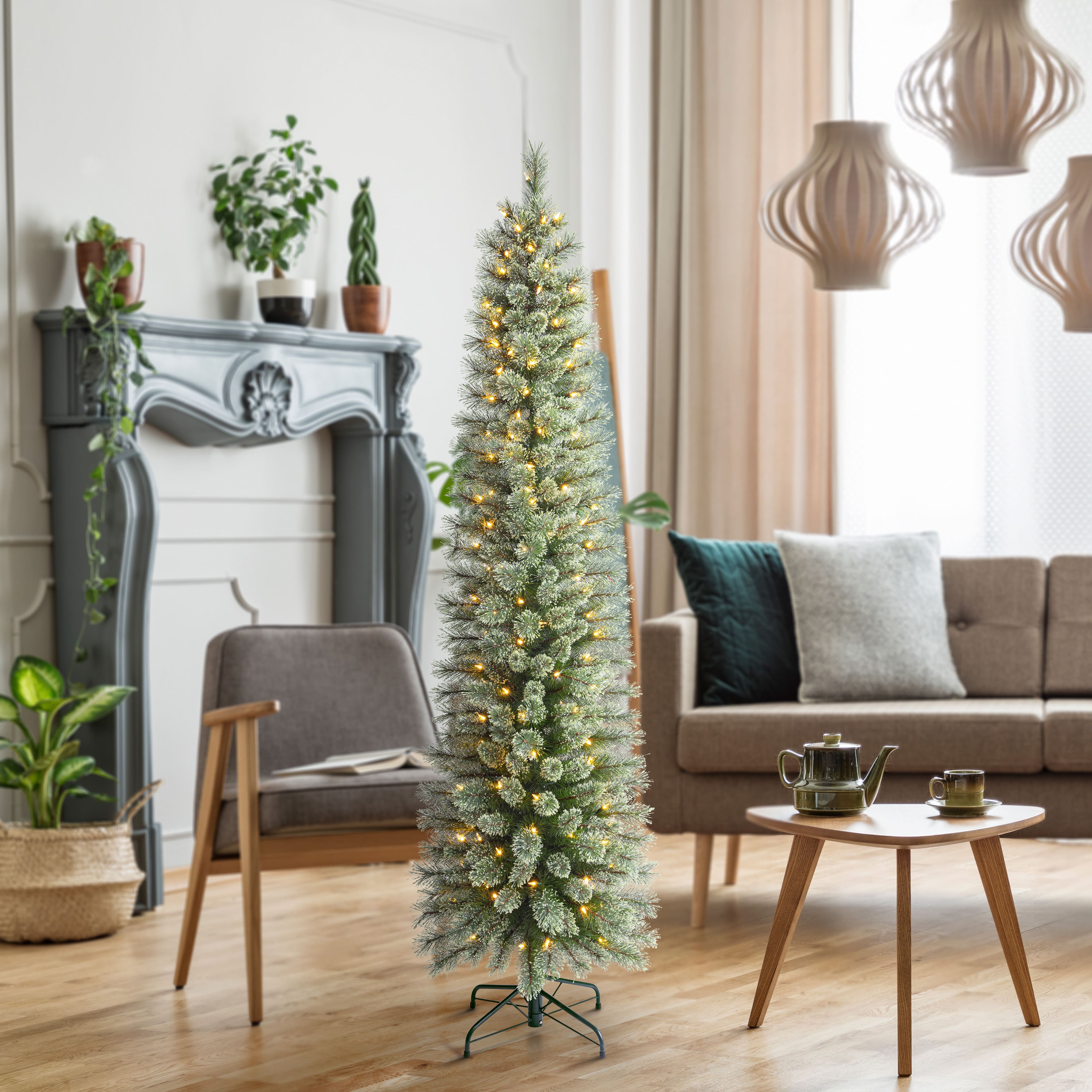 7ft. Pre-Lit Cashmere Pencil Artificial Christmas Tree, Warm White LED Lights by Ashland&#xAE;