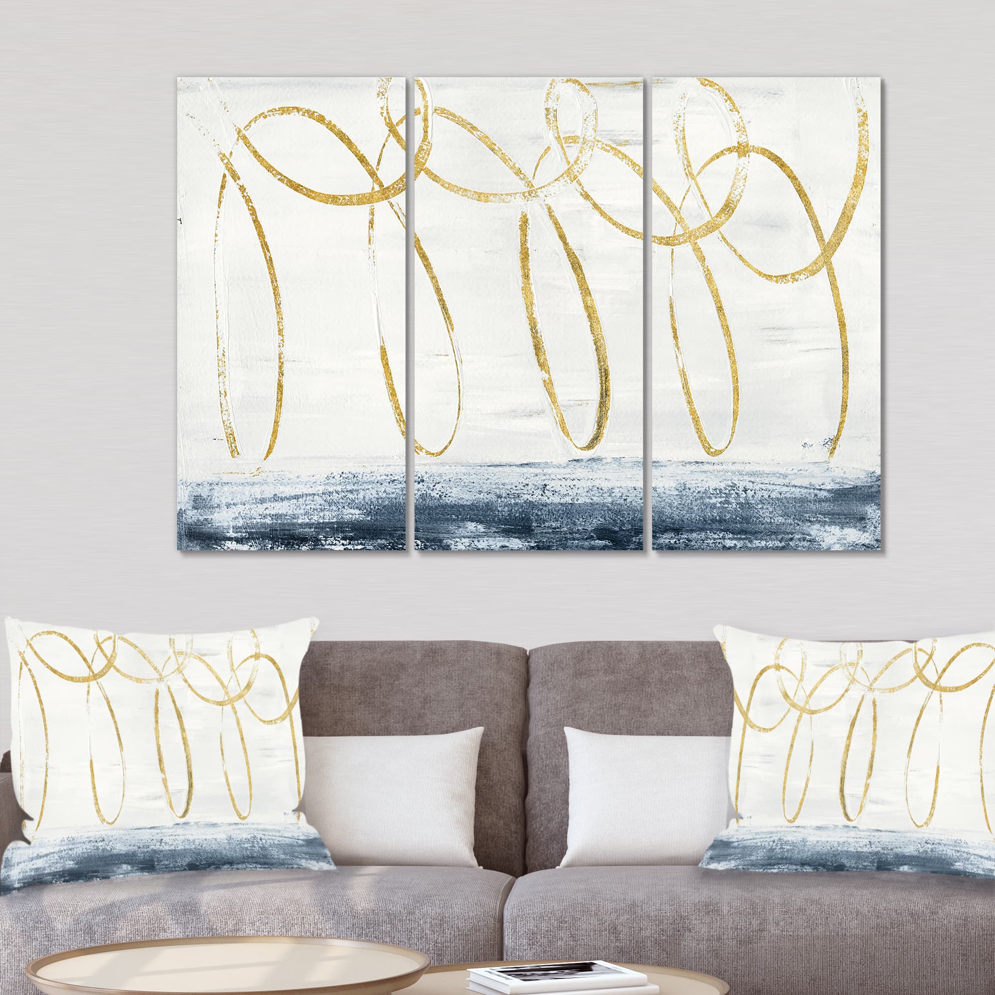 Designart - Gold Abstract Geometric Shape - Modern Transitional Canvas Art