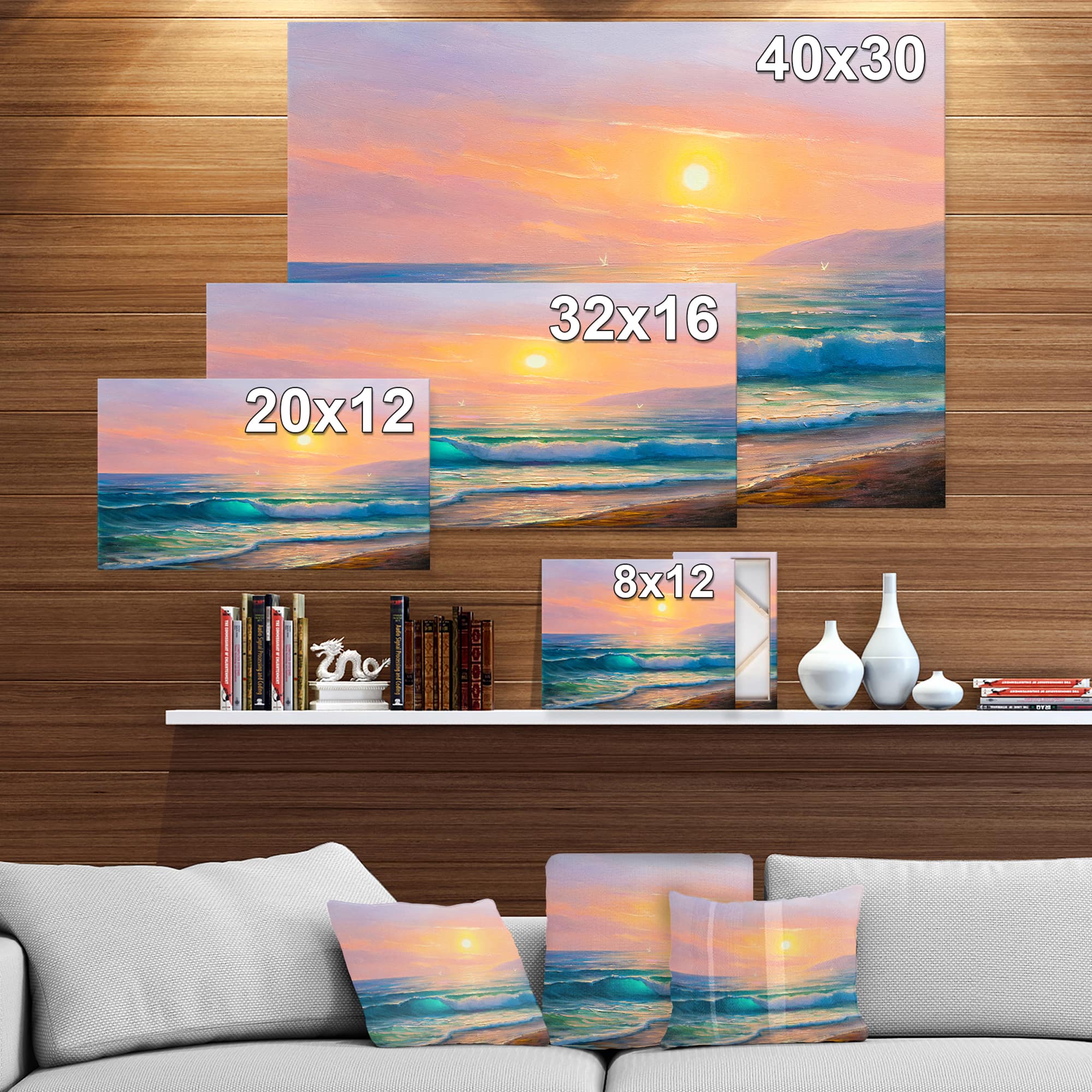 Designart - Sunset view at the sea - Landscapes Sea &#x26; Shore Photographic on wrapped Canvas