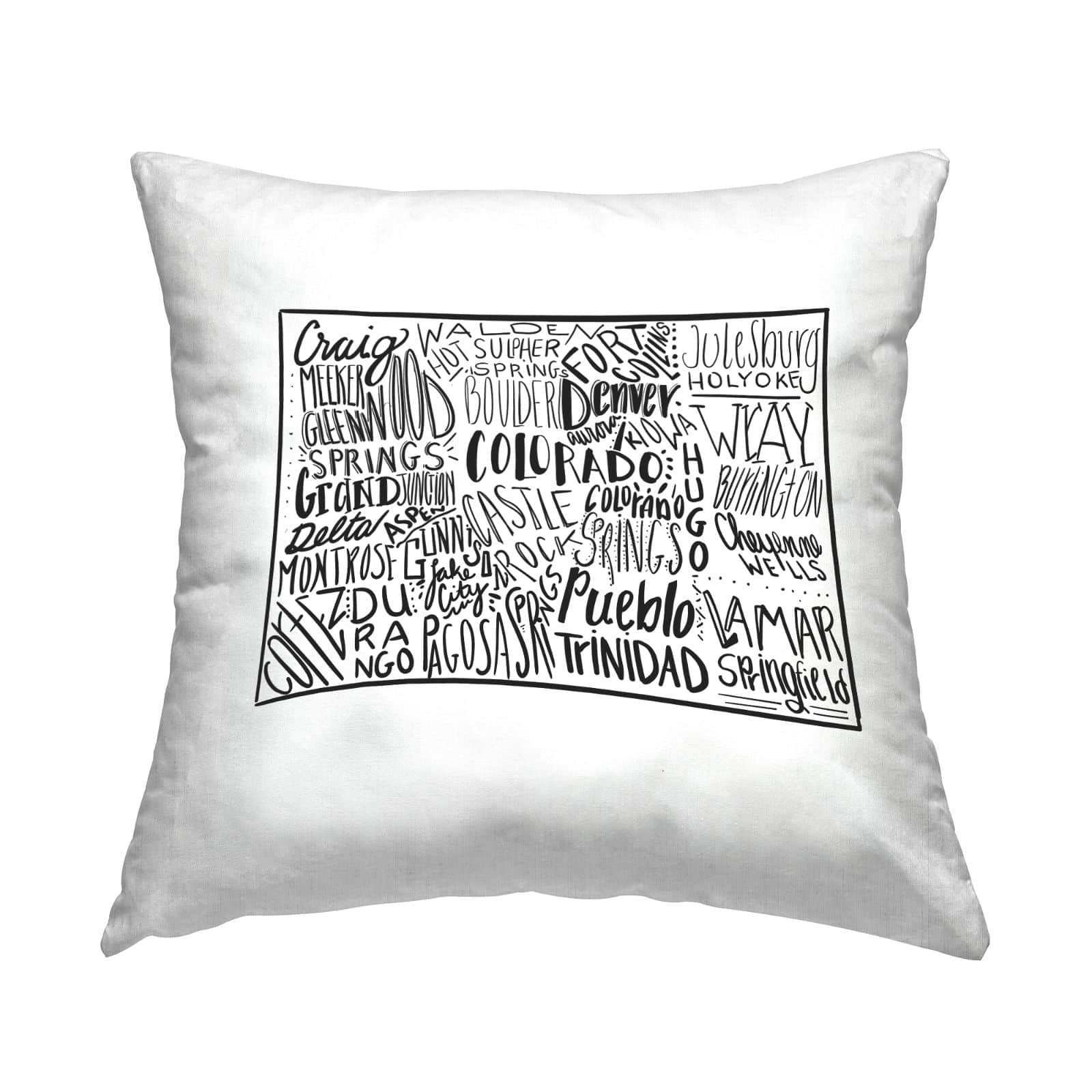 Stupell Industries Colorado State Shape Cities Typography Map Throw Pillow, 18" x 18"