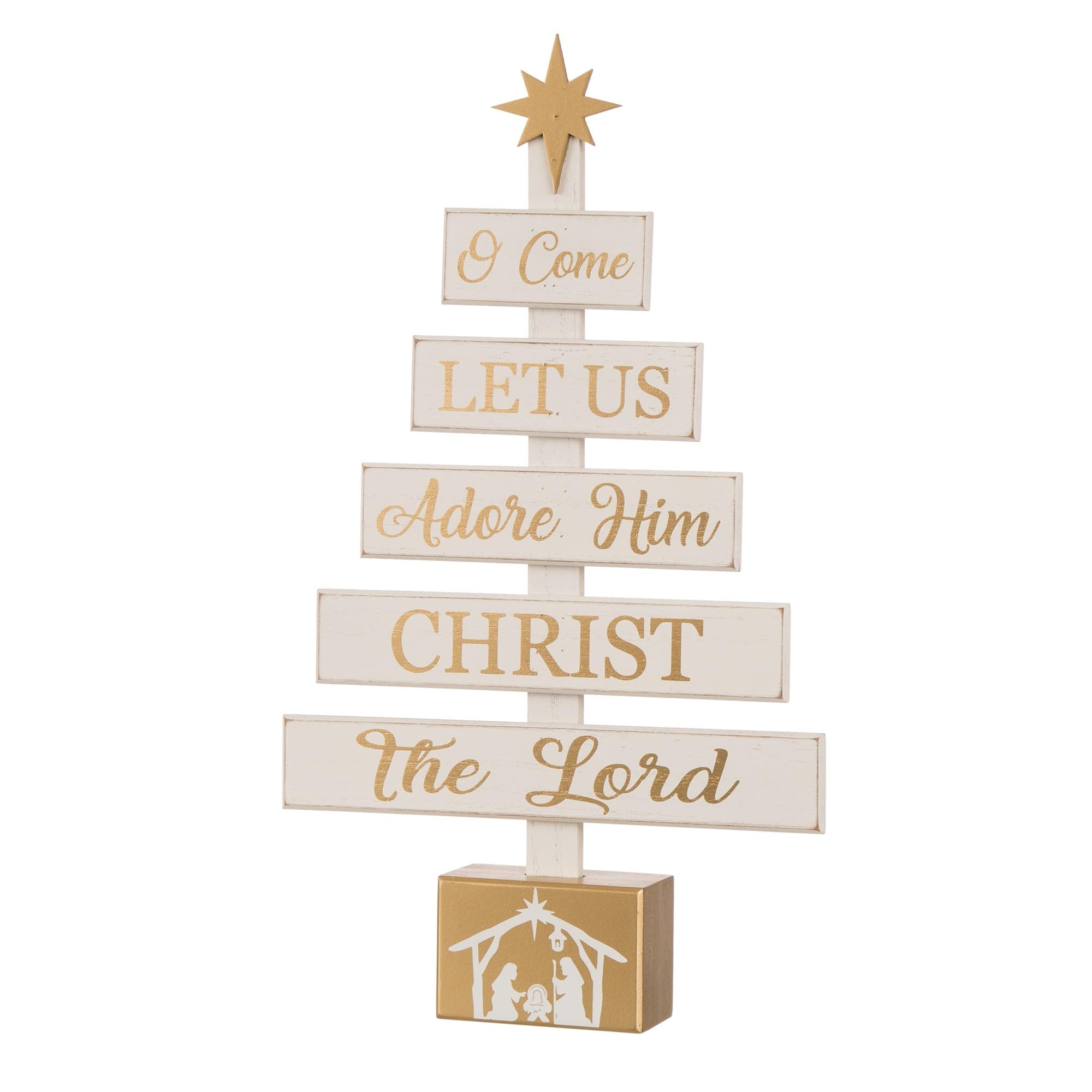 Glitzhome&#xAE; 18&#x22; Wooden Nativity Tree Tabletop D&#xE9;cor