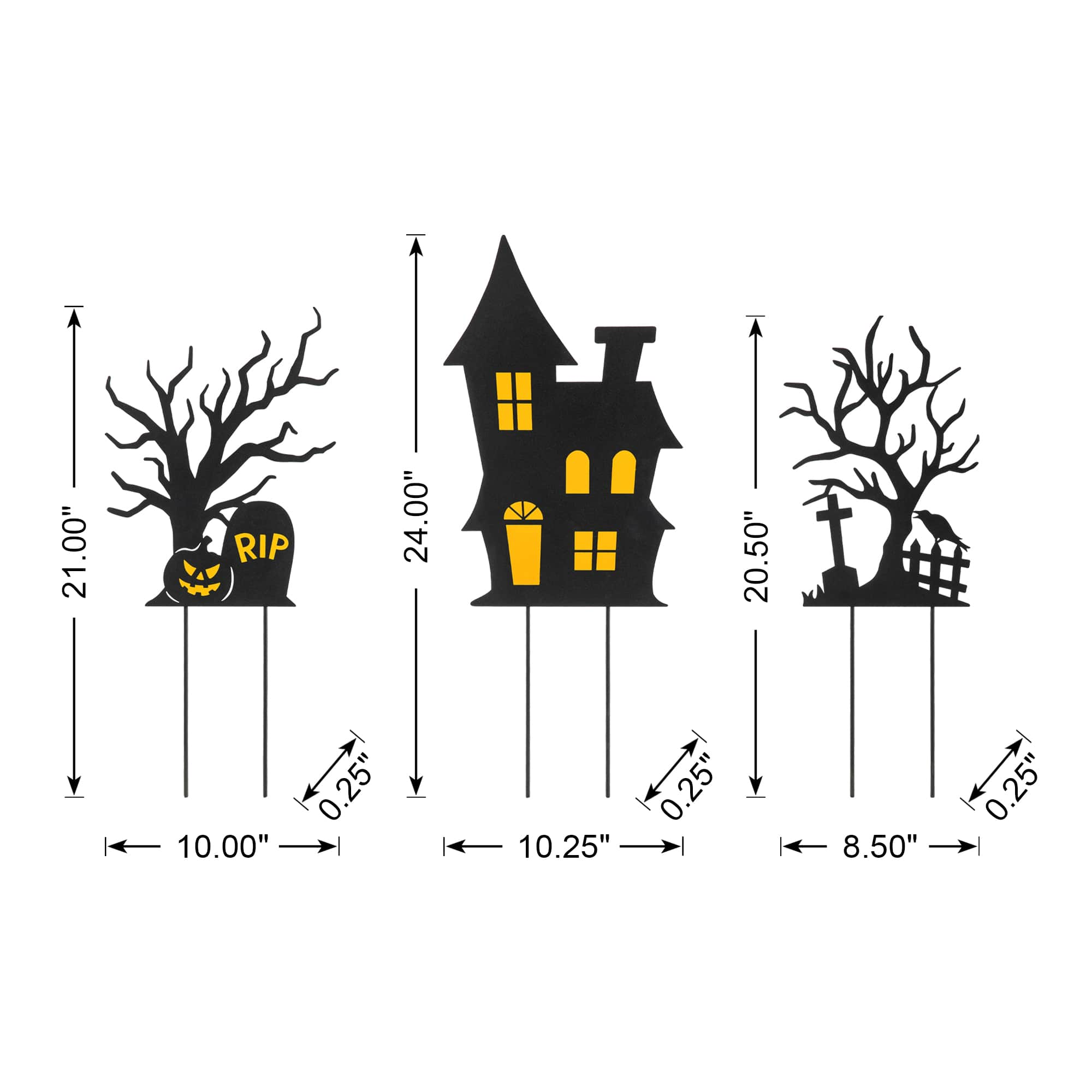 Glitzhome&#xAE; 2ft. Halloween Metal Silhouette Haunted House and Ghost Tree Yard Stake Set