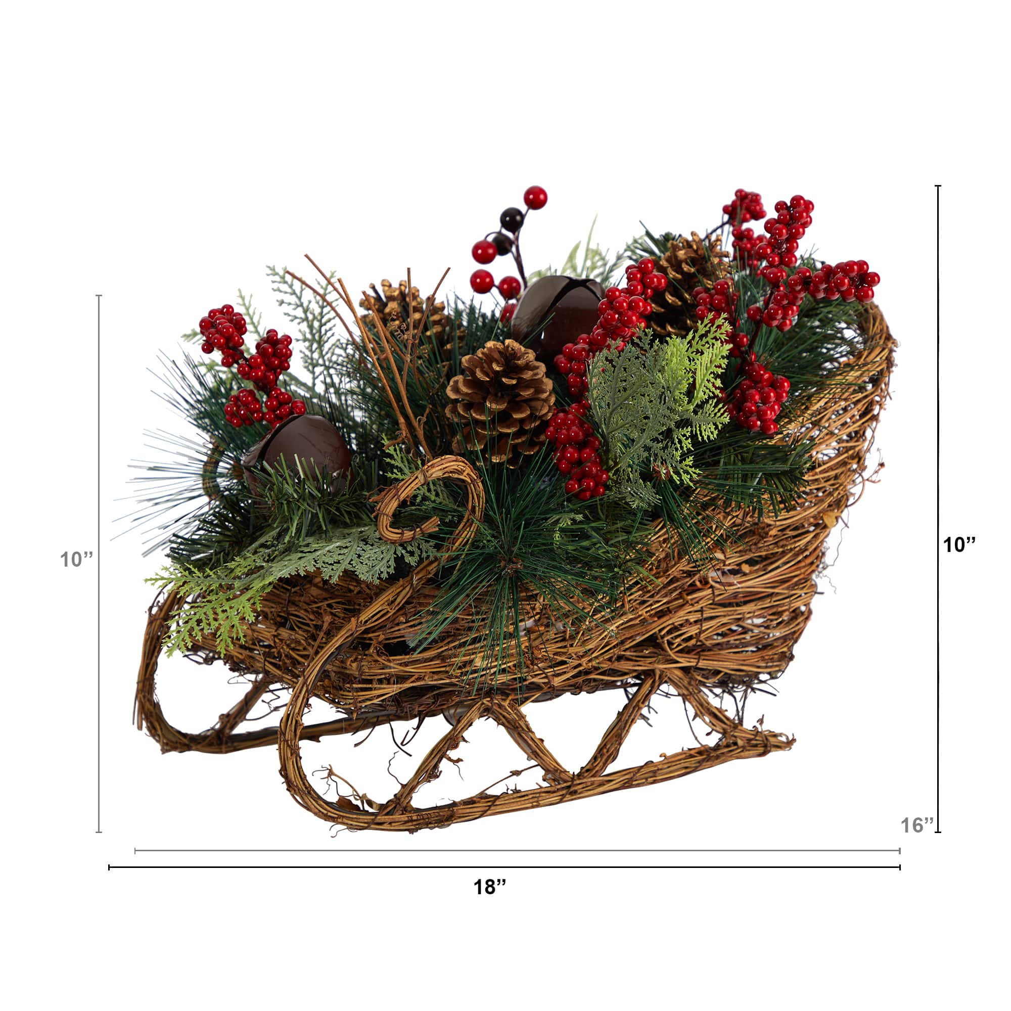 18" Sleigh Pinecones & Berries Artificial Christmas Arrangement