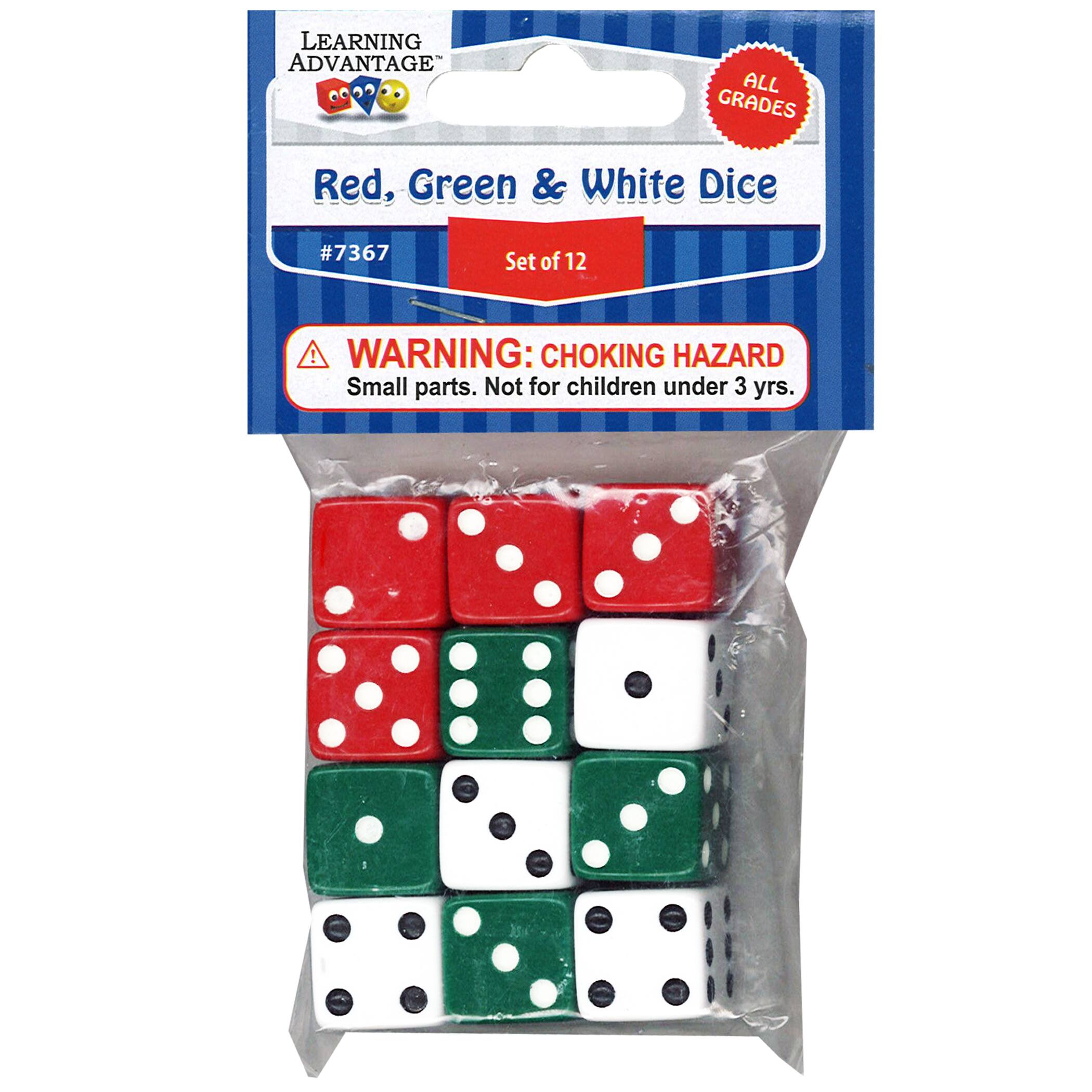 Learning Advantage&#x2122; Red, Green &#x26; White Dot Dice, 6 Packs of 12