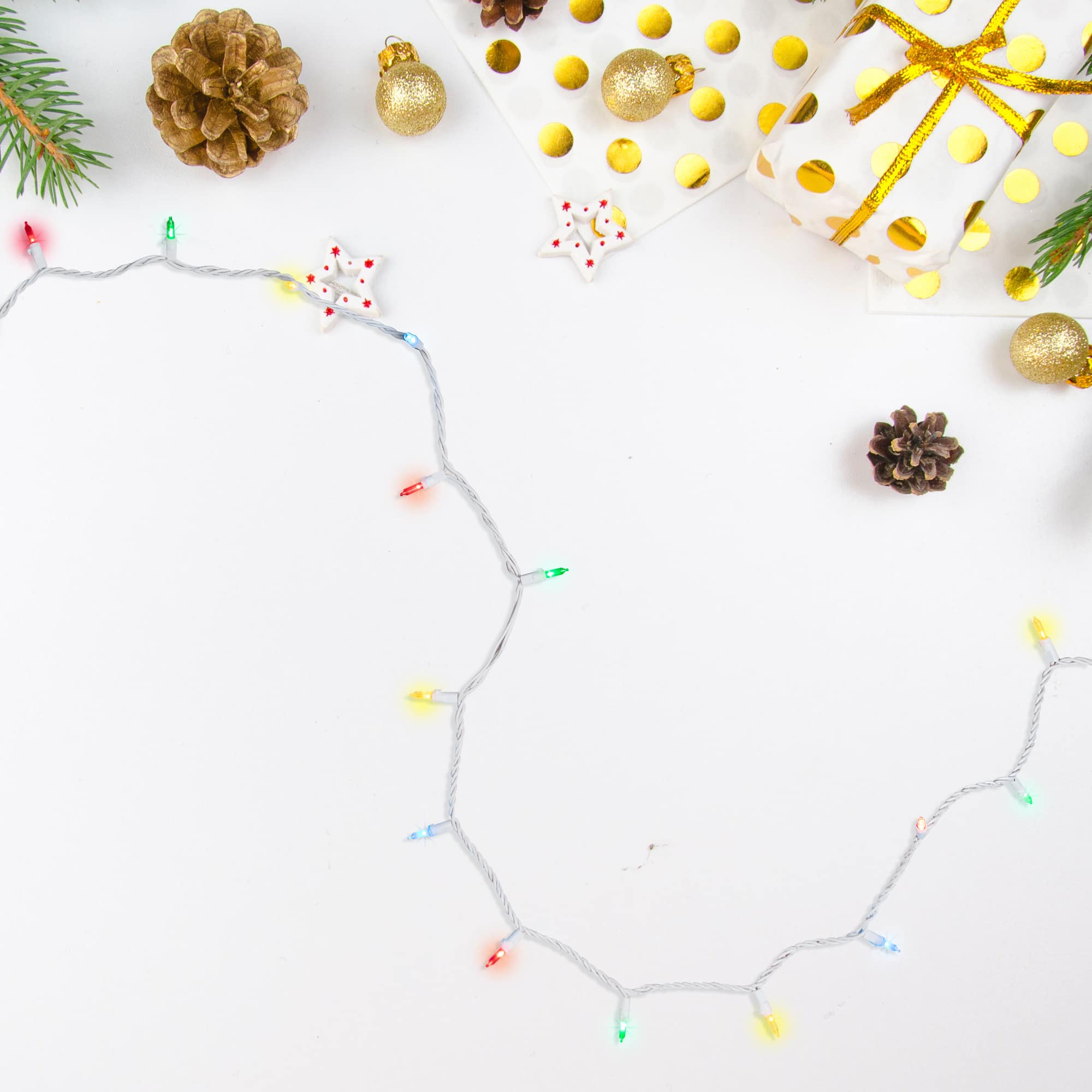 35ct. Multicolor LED Mini Christmas String Lights with White Wire