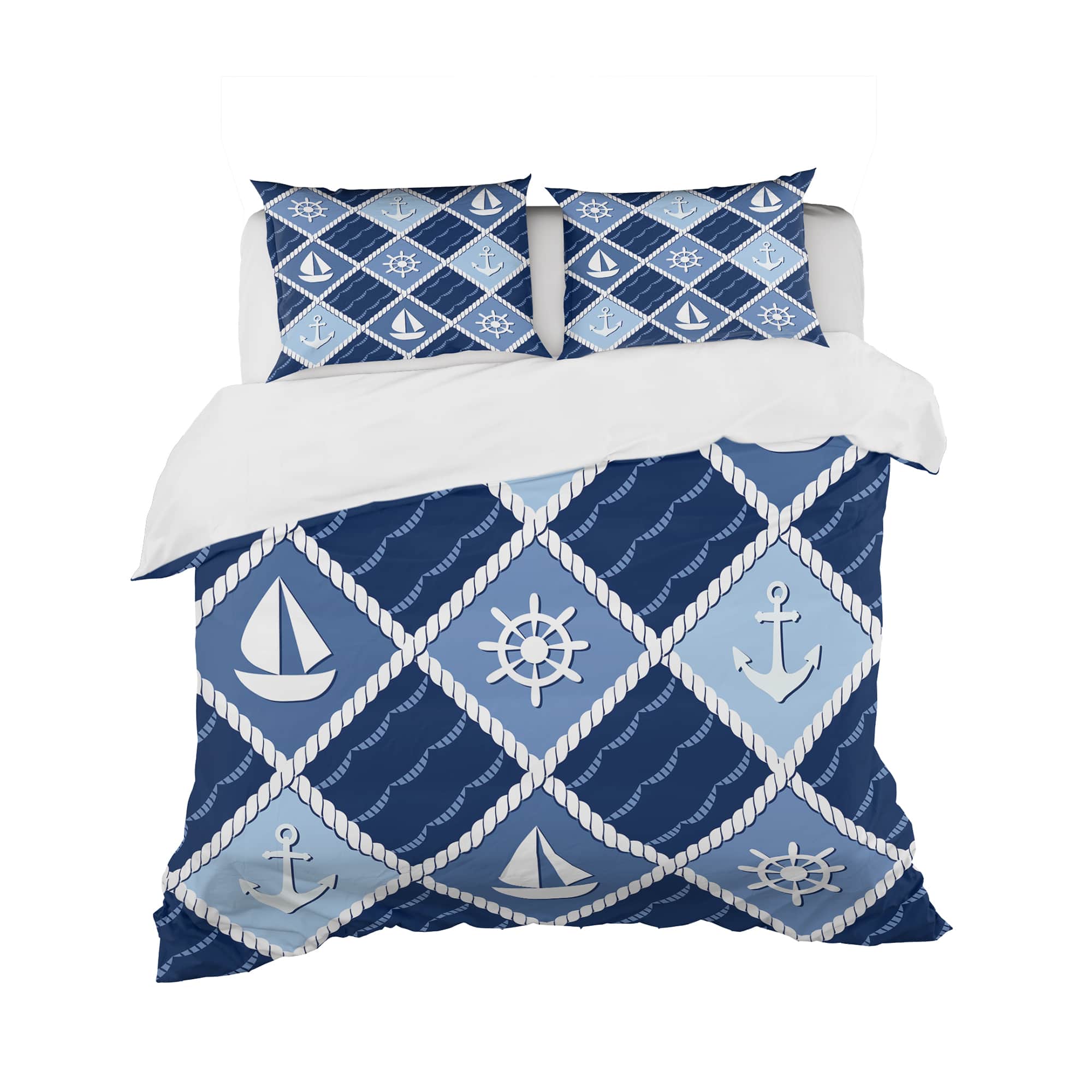 Designart &#x27;Anchor and sailboat on blue waves&#x27; Coastal Bedding Set - Duvet Cover &#x26; Shams