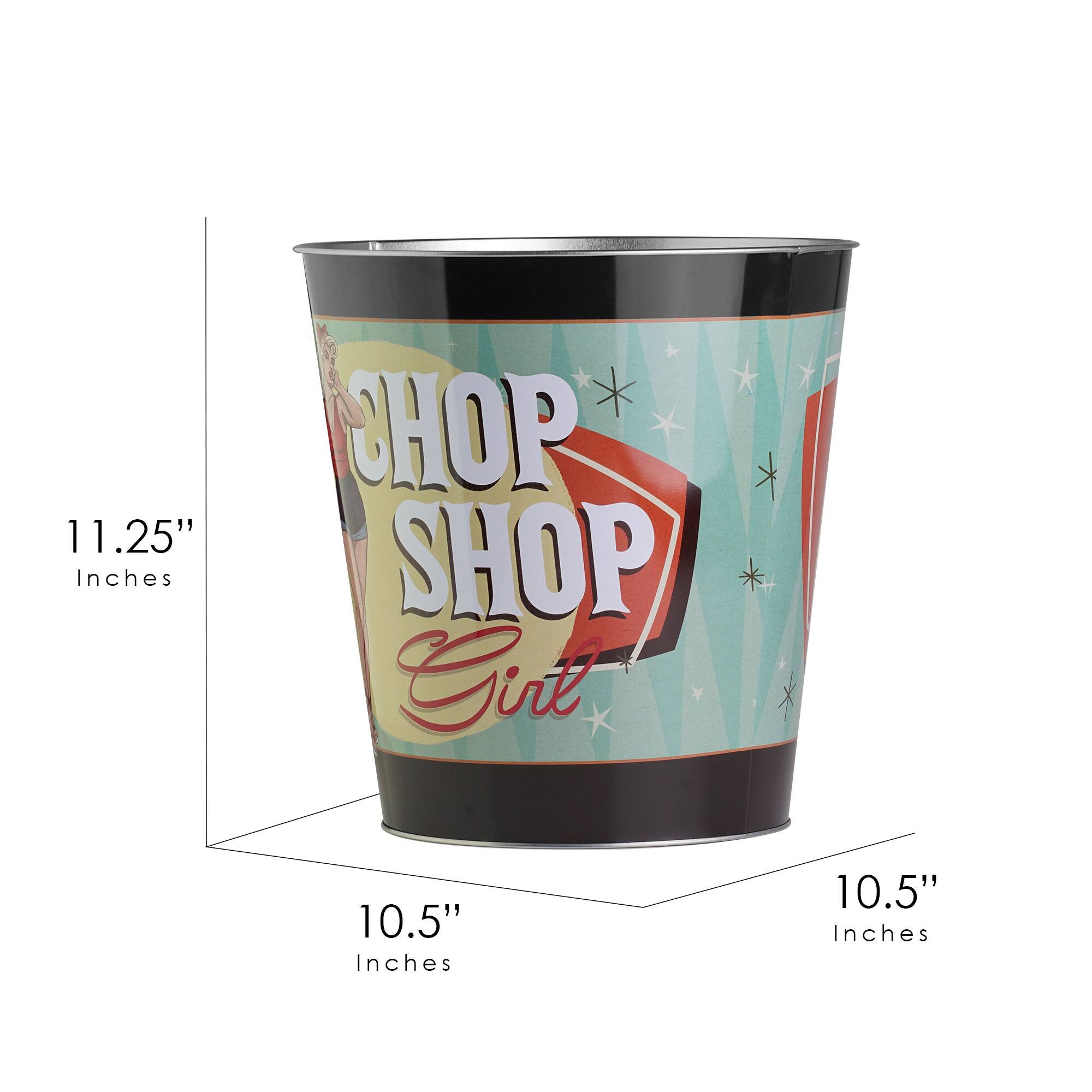 American Art D&#xE9;cor&#x2122; 11&#x22; Chop Shop Girl Metal Trash Can