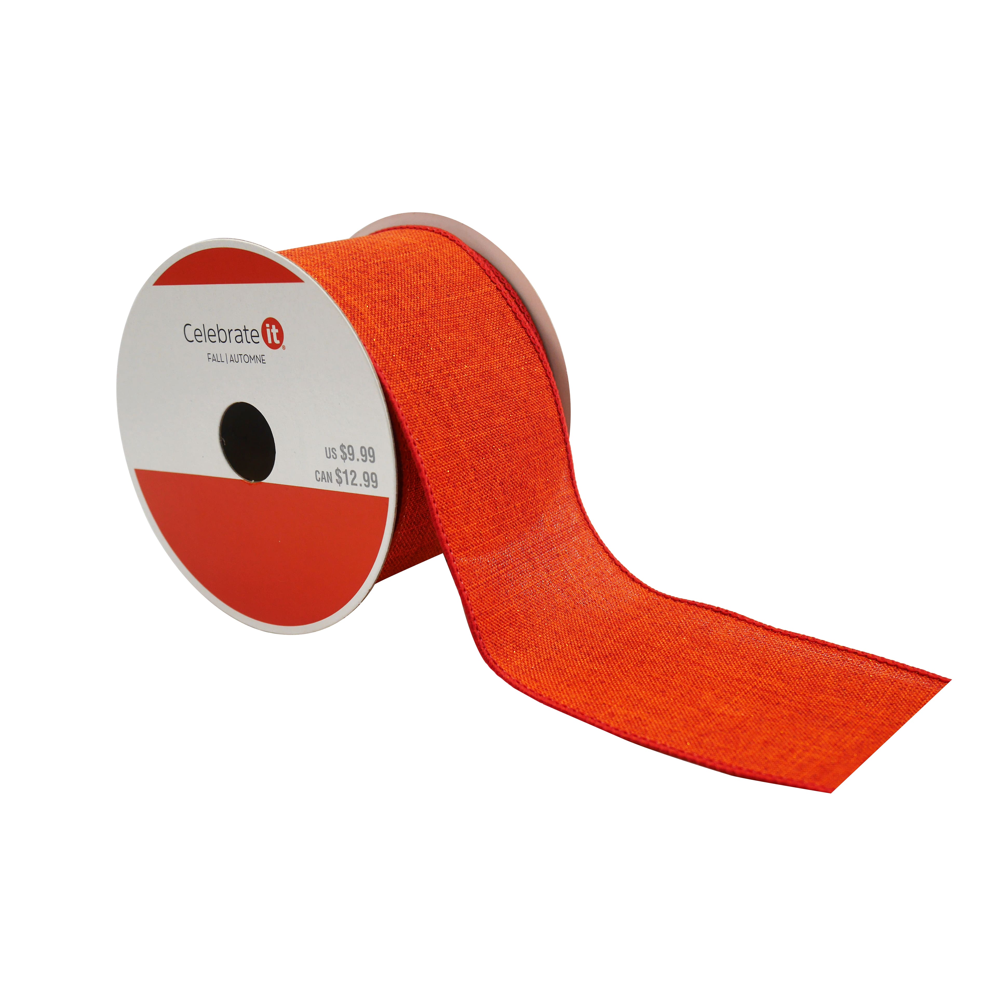 2.5&#x22; x 6.6yd. Orange Glitter Faux Linen Wired Ribbon by Celebrate It&#xAE; 