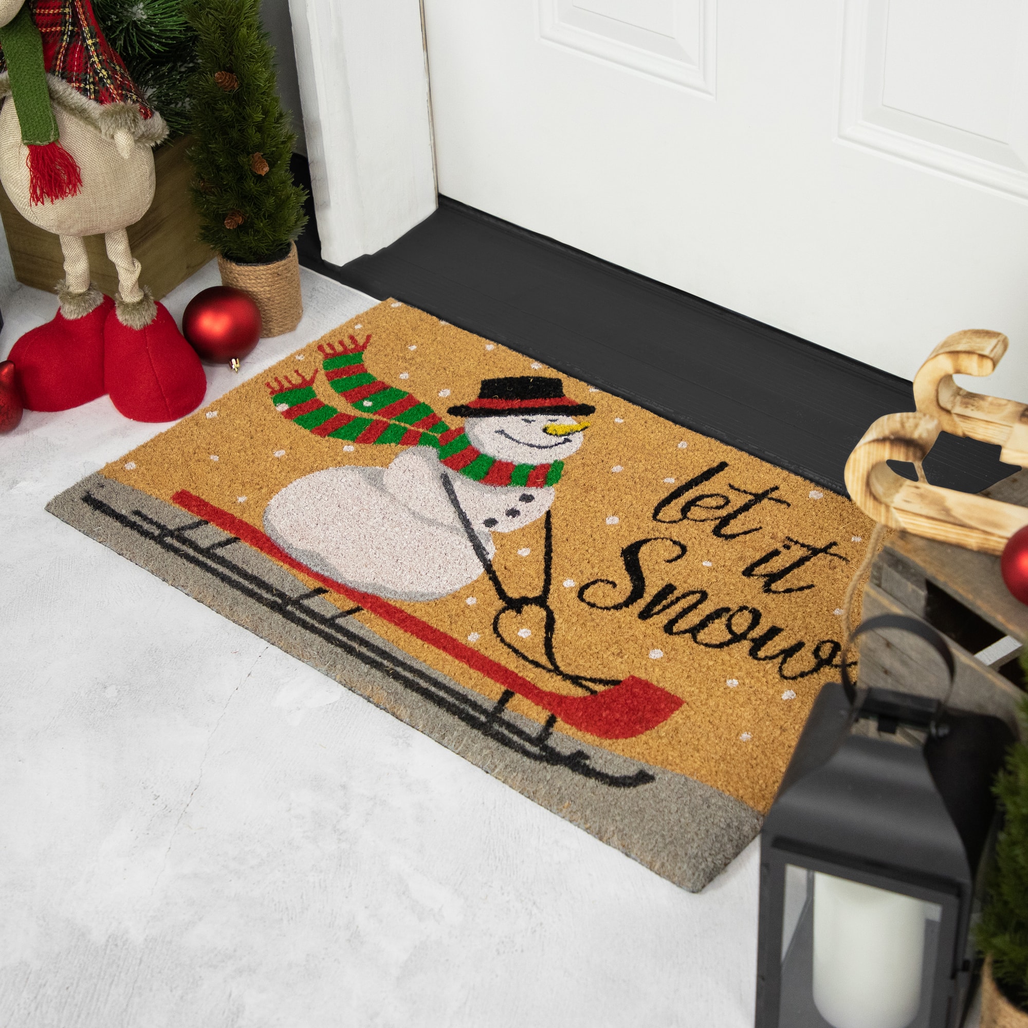 30&#x22; Let it Snow Natural Coir Rectangular Christmas Doormat