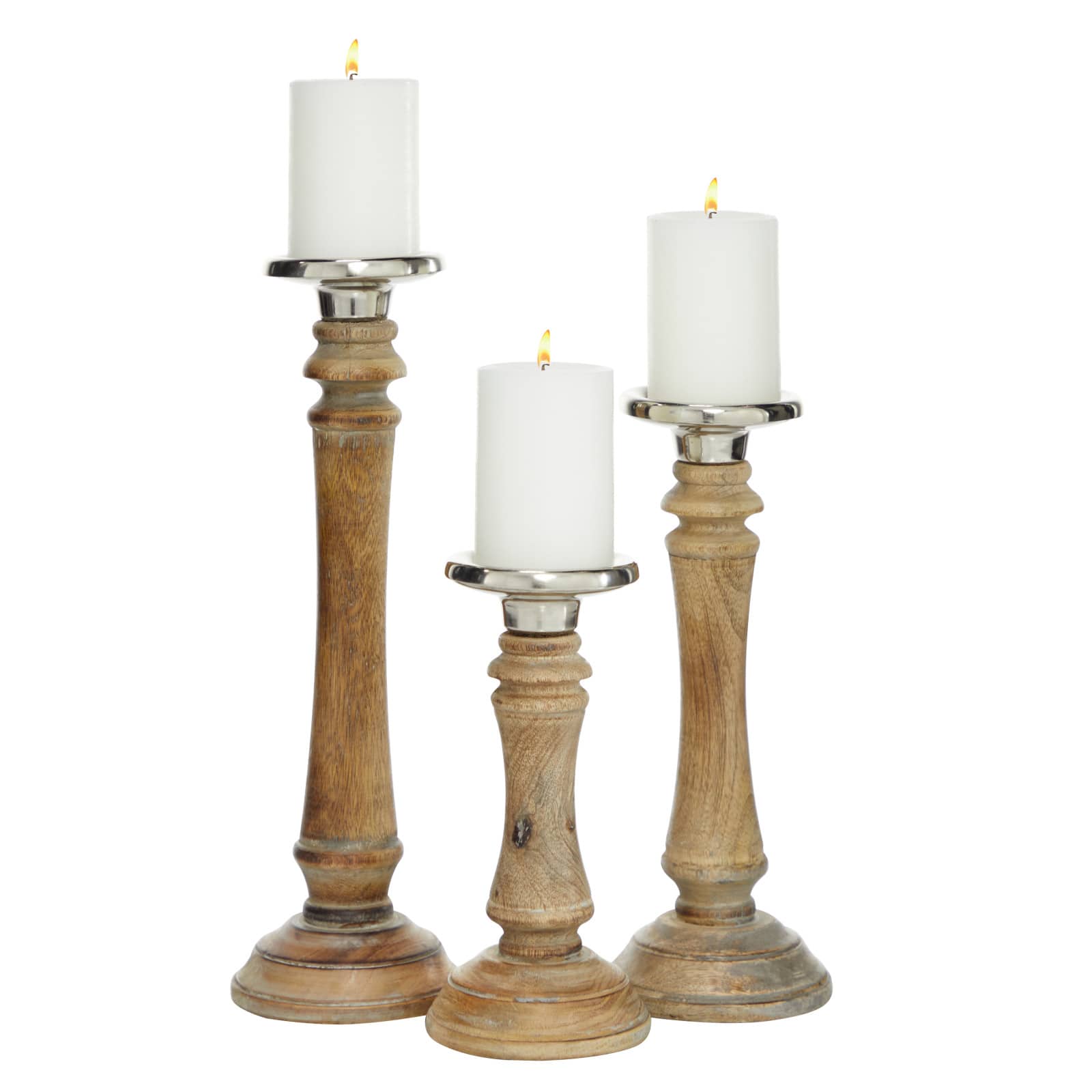 Brown Mango Wood Traditional Candle Holder Set