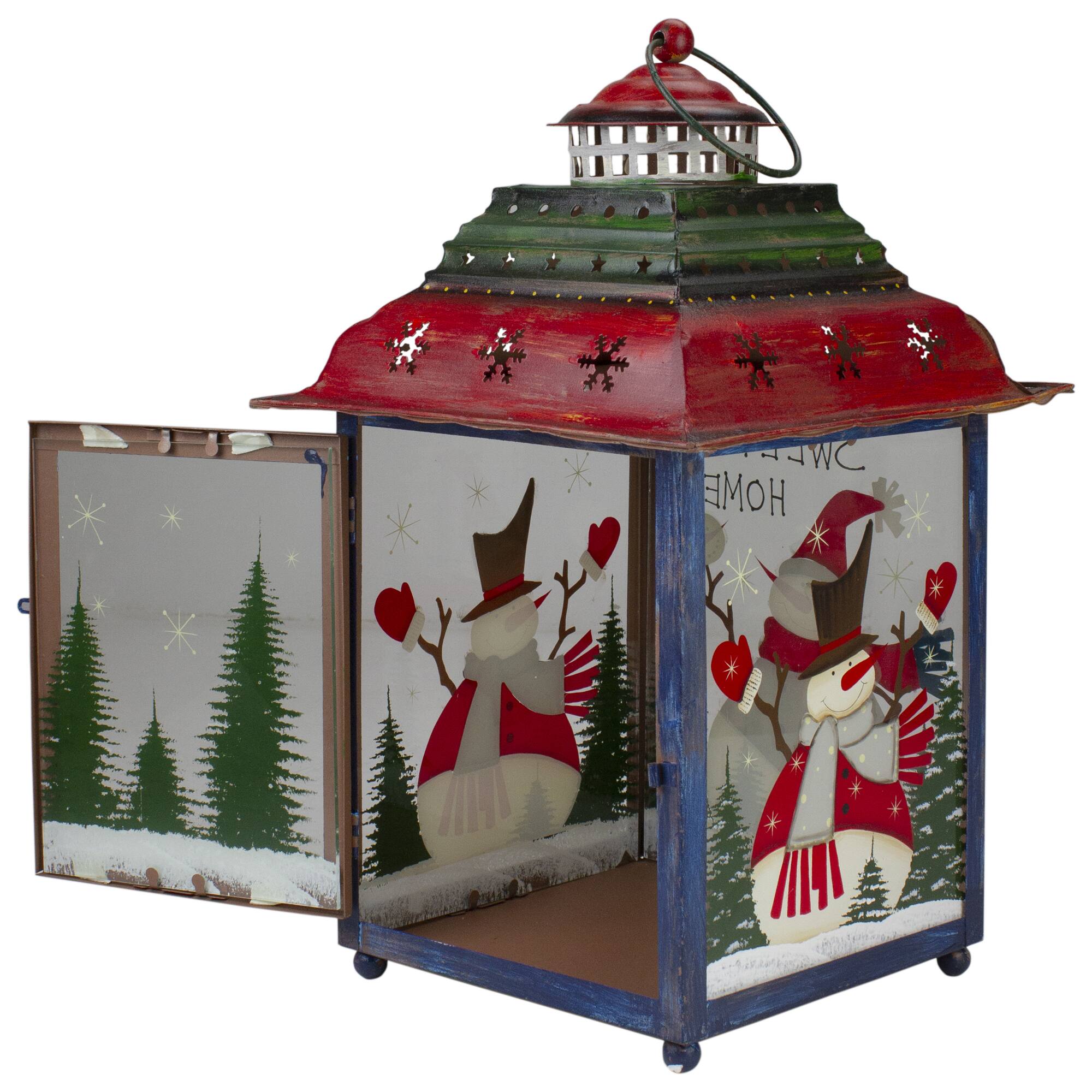 15&#x22; Red, Green &#x26; Blue Snowman Christmas Lantern