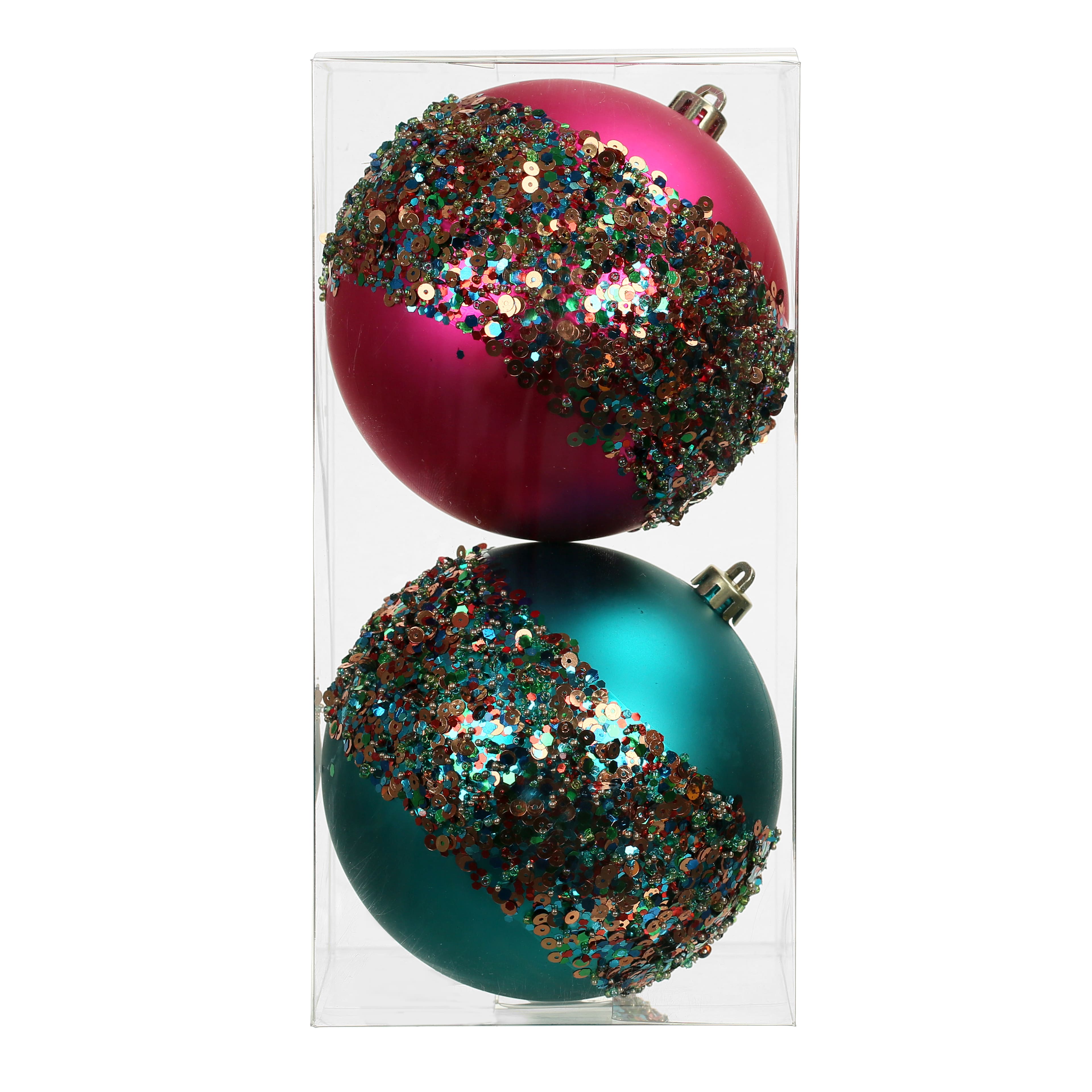 2 Pack 4.7&#x22; Jewels &#x26; Jolly Sequin Stripe Shatterproof Ball Ornaments by Ashland&#xAE;