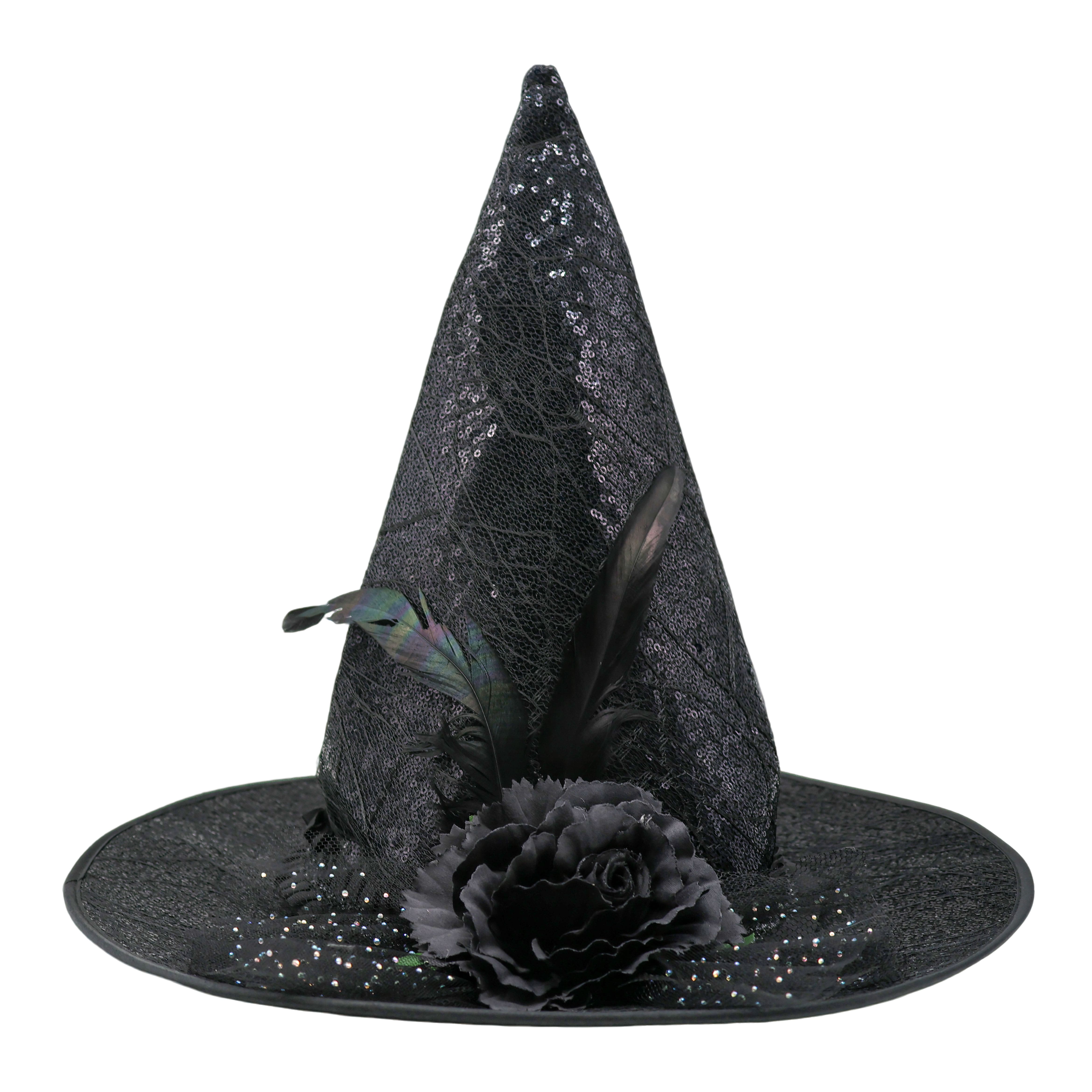 Black Witch Hat with Feather &#x26; Flower by Celebrate It&#x2122;