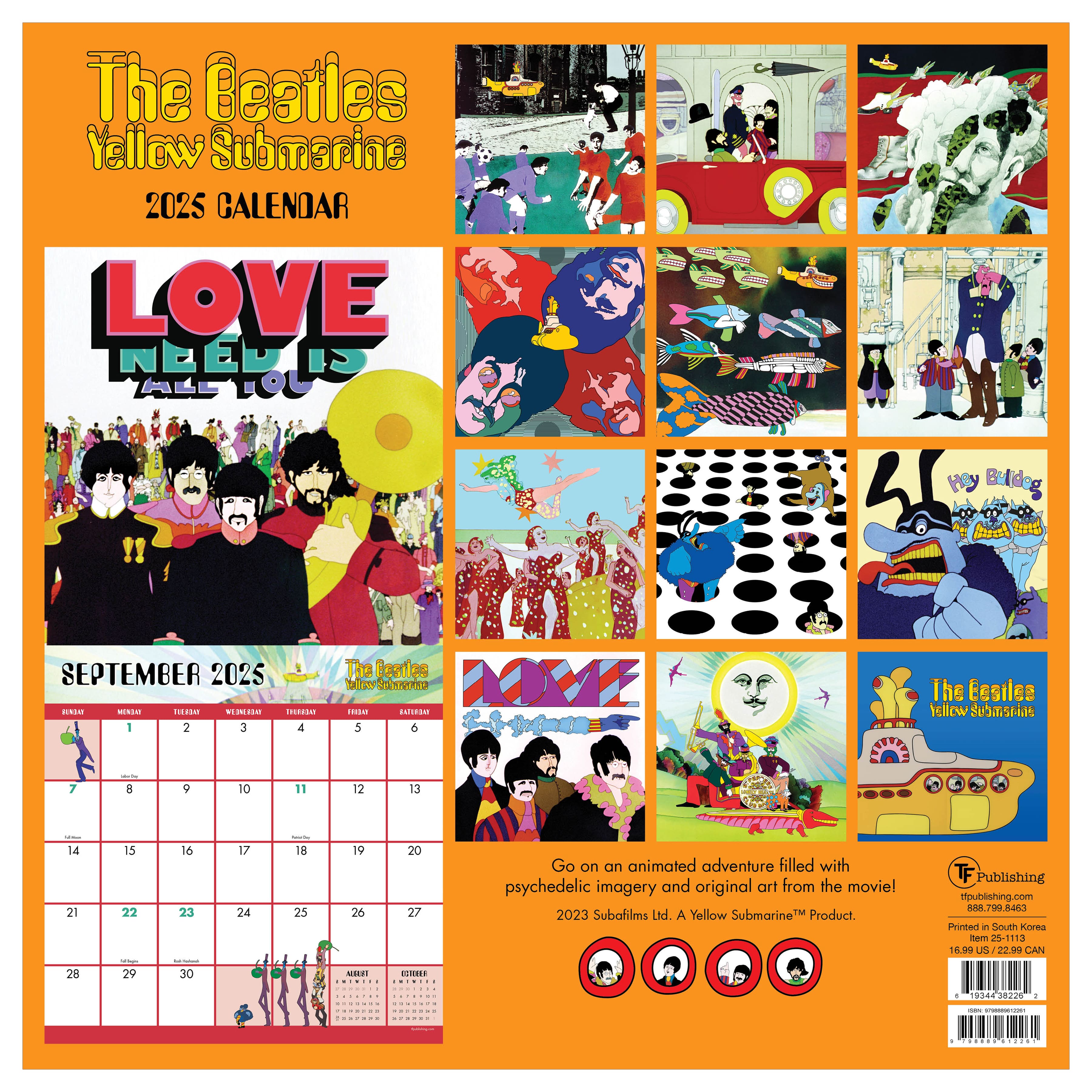 TF Publishing 2025 The Beatles: Yellow Submarine Wall Calendar