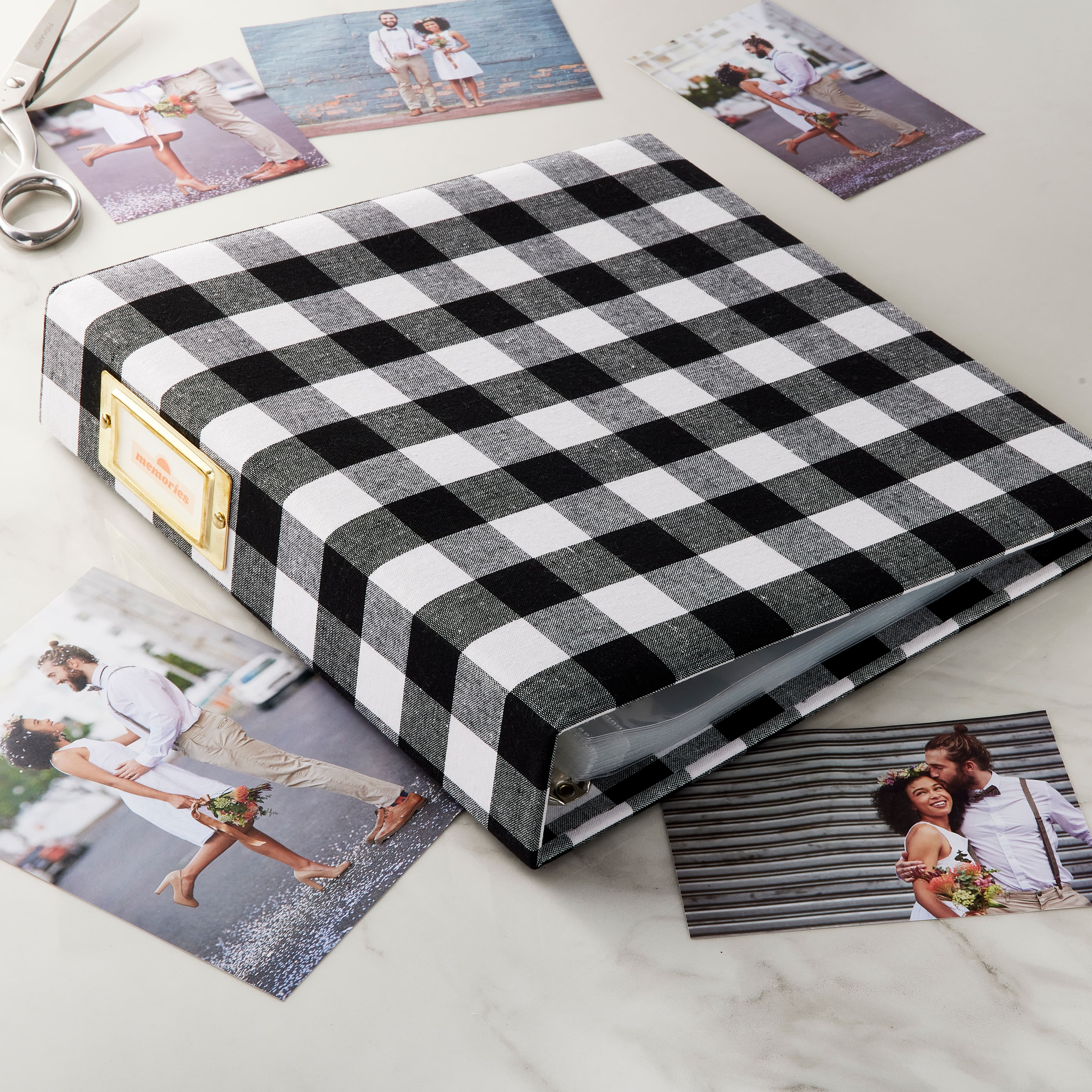 8 Pack: Black &#x26; White Buffalo Check D-Ring Scrapbook Album by Recollections&#x2122;