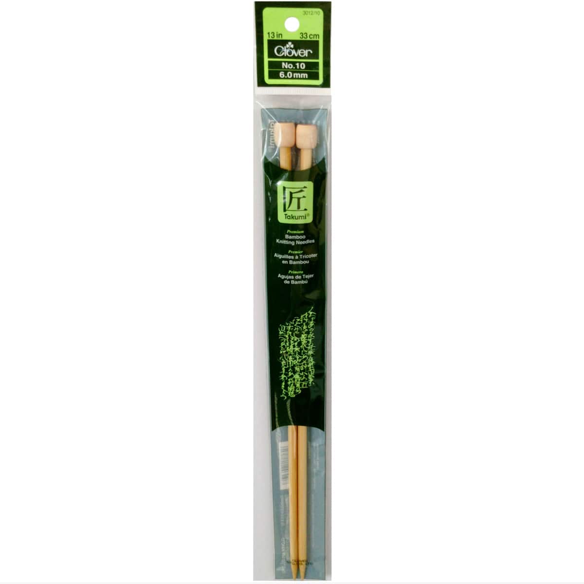 Clover Takumi Bamboo Knitting Needles - 13 Inch Single Point Size 3 (2 Needles)