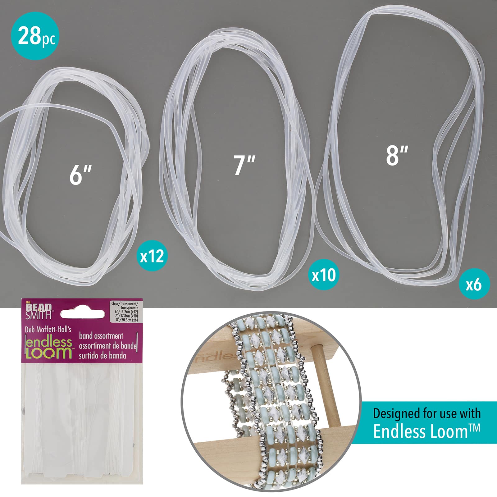 The Beadsmith&#xAE; Assorted Size Clear Endless Loom Bands