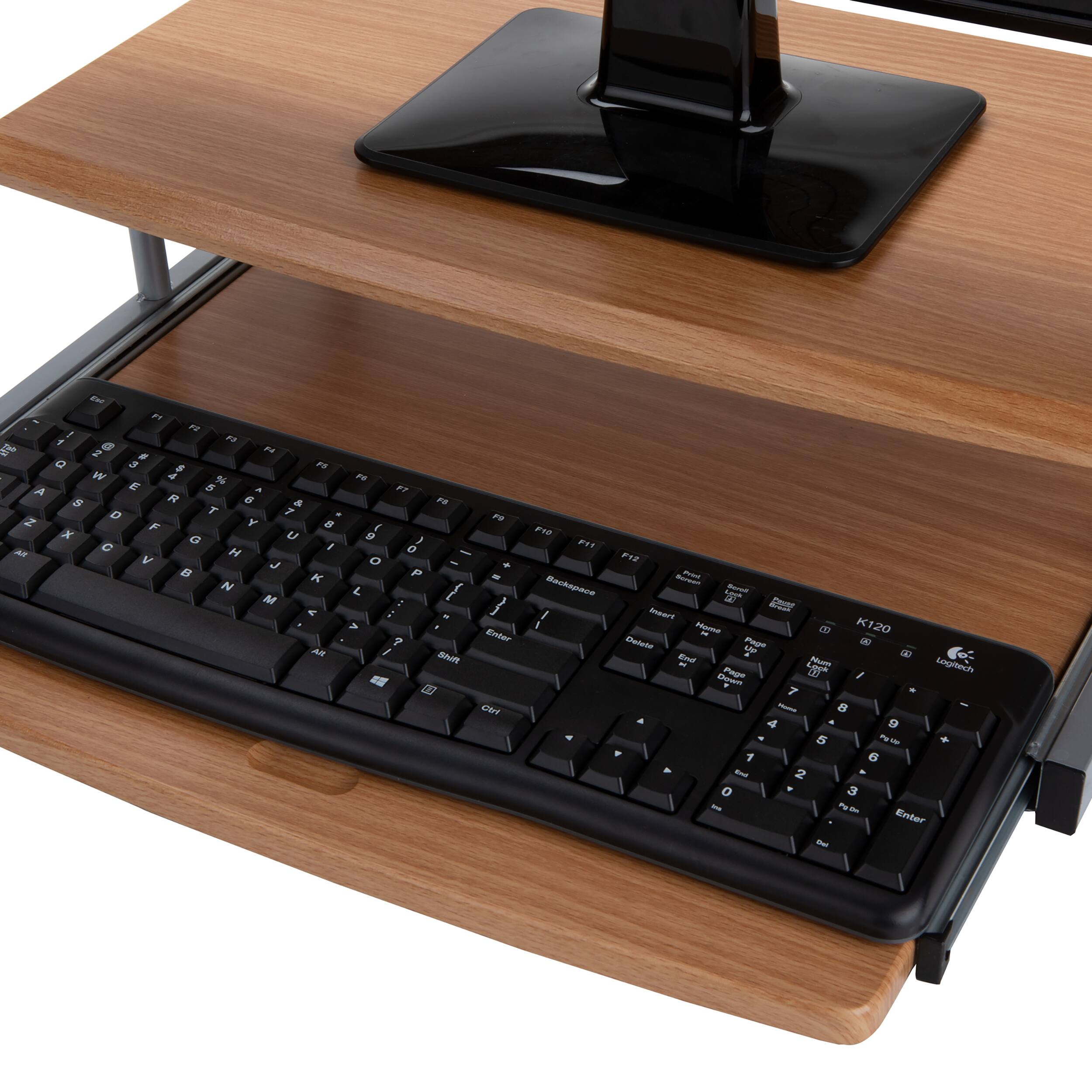 Mind Reader Brown 2-Tier Monitor Stand Riser with Sliding Drawer