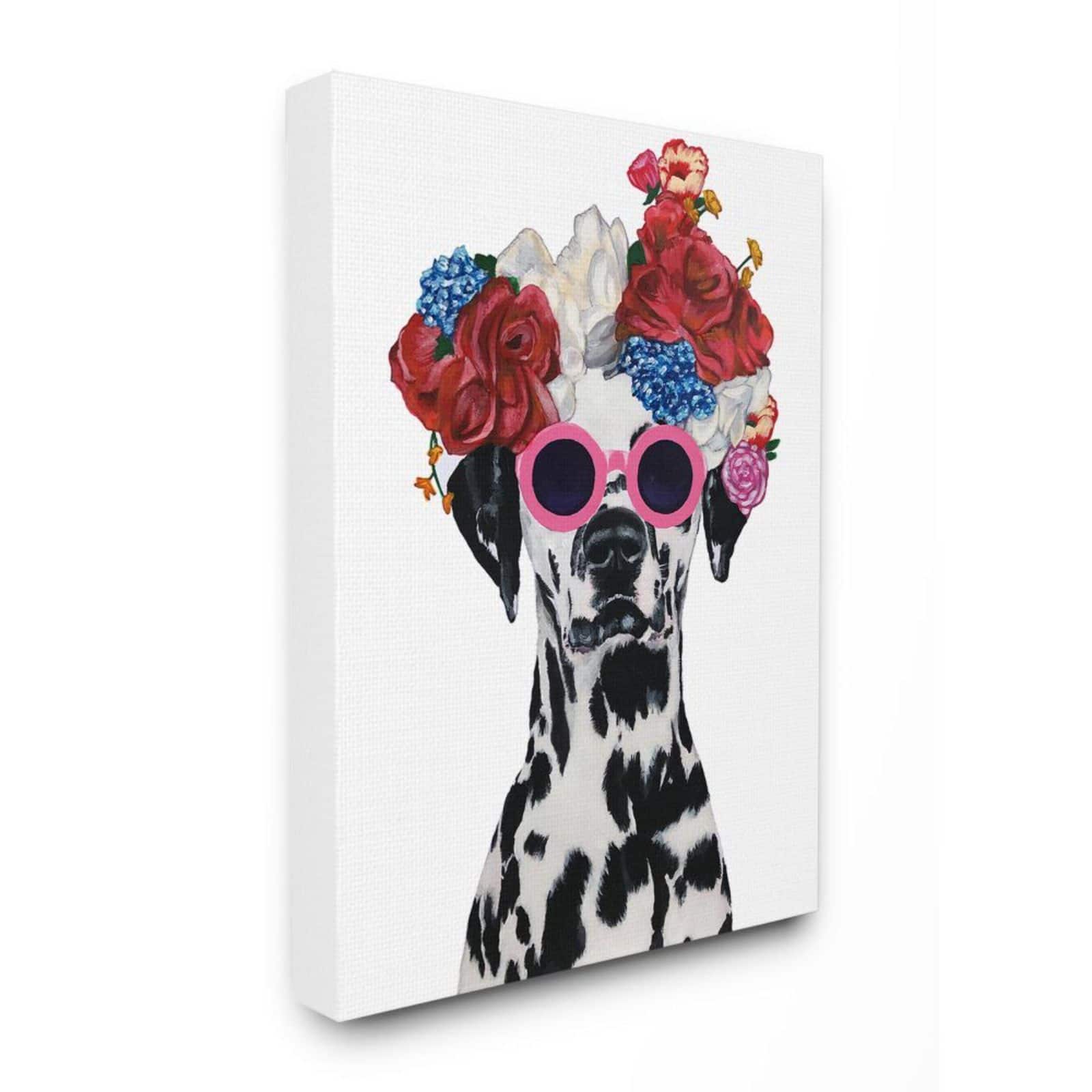 Stupell Industries Dalmatian Dog Flower Crown &#x26; Round Sunglasses Canvas Wall Art