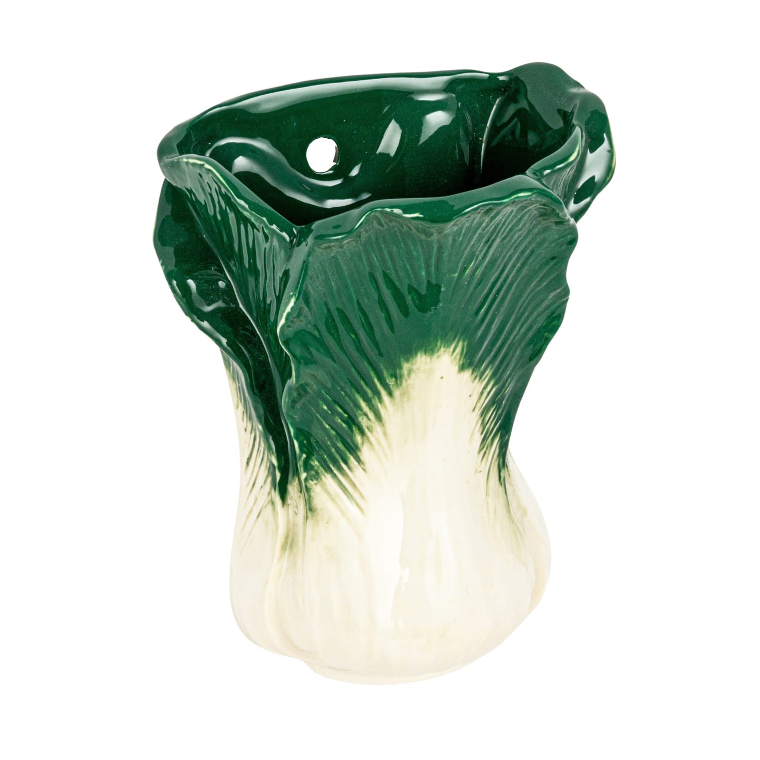 7.75&#x22; Green &#x26; White Embossed Stoneware Cabbage Shaped Wall Vase Planter