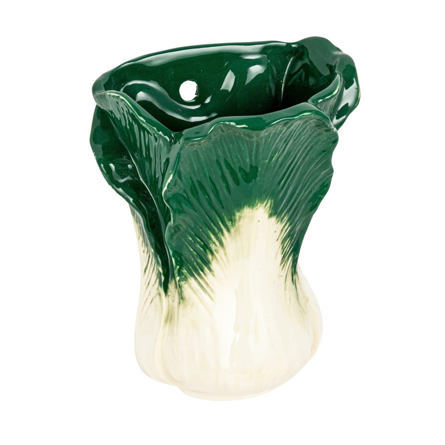 Hello Honey® 7.75" Green & White Embossed Stoneware Cabbage Shaped Wall Vase Planter